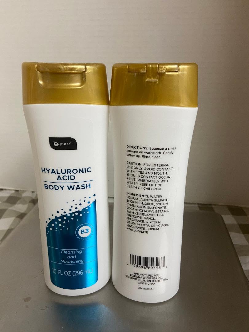 B.Pure Hyaluronic Acid Body Wash - 2 Pack (10 oz Each) | Hydrating & Moisturizing Shower Gel for Dry Skin | Perfect for Daily Use & Spa Days