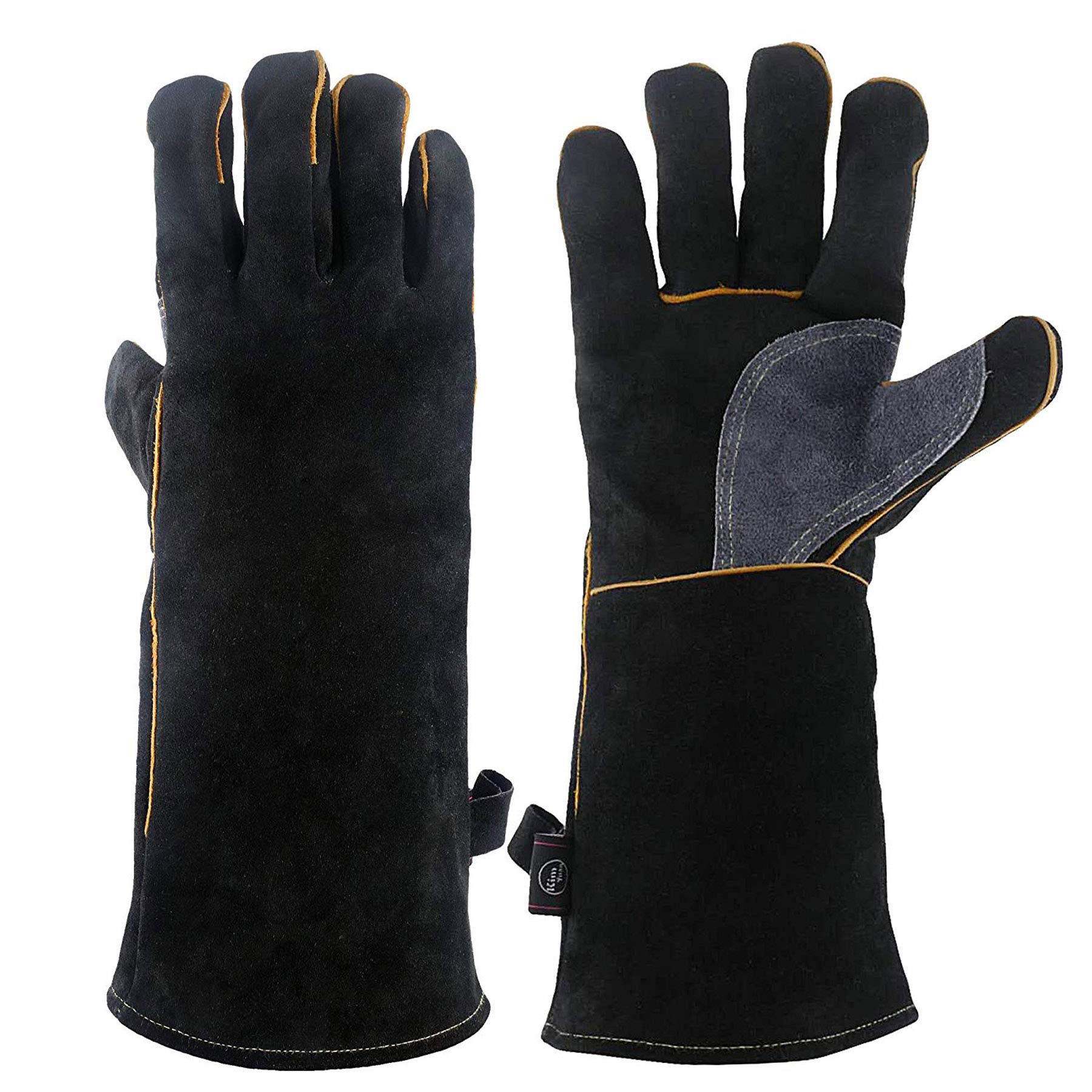 Heat & Fire Resistant Leather Gloves with Kevlar Stitching - Heavy Duty Protection for Fireplace, Stove, Oven, Grill, Welding, BBQ, MIG, Pot Holder & Animal Handling - Ideal for Cooking, Grilling, Metalworking & Outdoor Activities