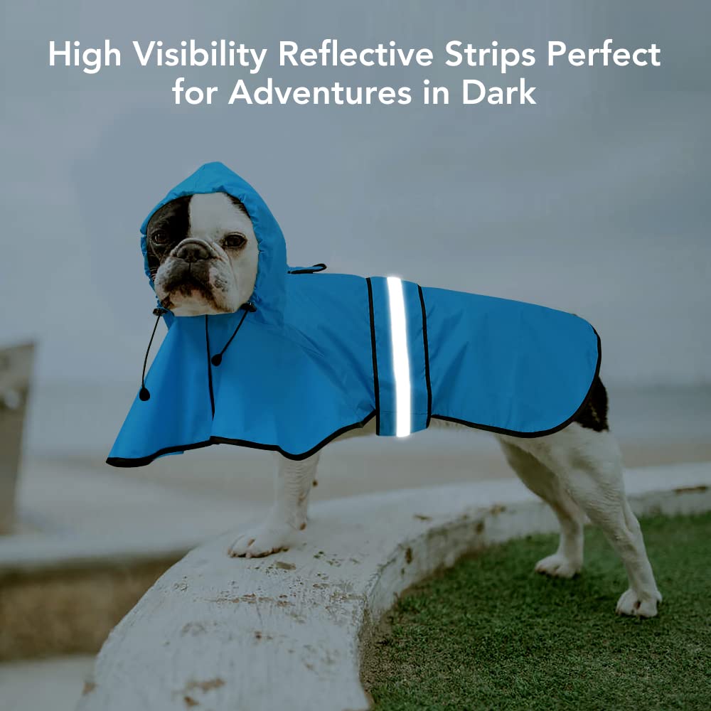 Waterproof Hooded Dog Raincoat - Adjustable Reflective Pet Jacket for Small to X-Large Dogs | Lightweight Dog Poncho for Rainy Day Walks & Outdoor Adventures (Blue, Large)