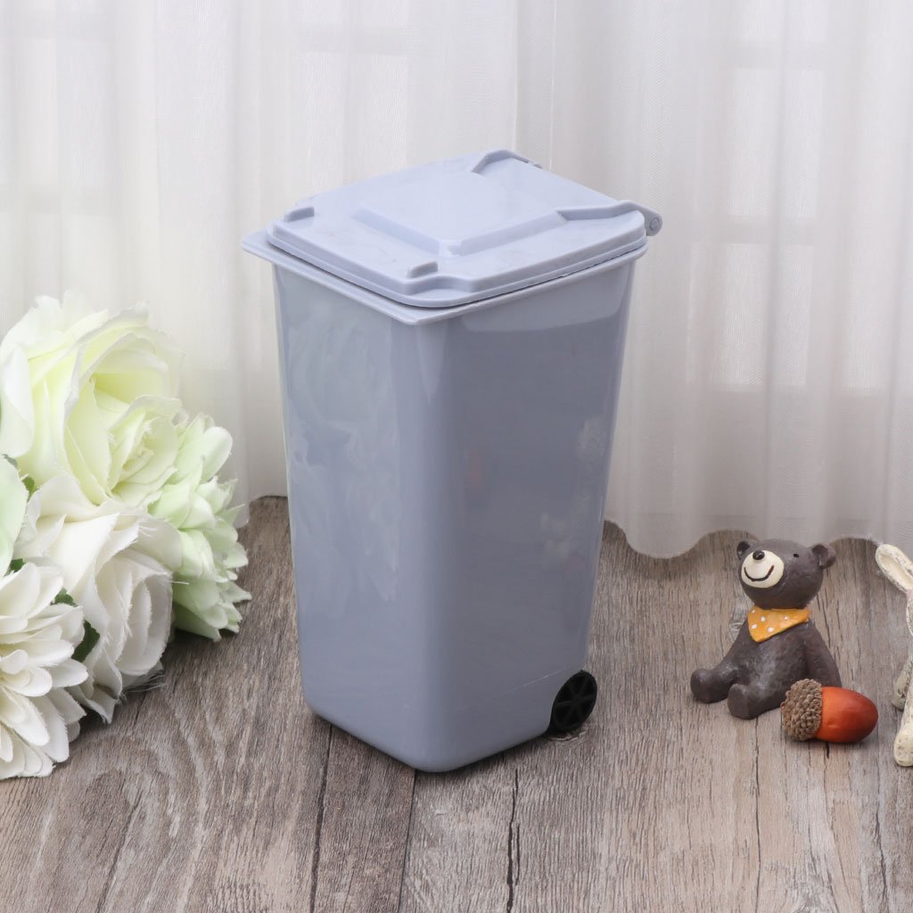 Sturdy Wheelie Trash Can with Pen Holder - Desktop Storage Bin & Mini Garbage Bucket for Office, Home, or Dorm Organization