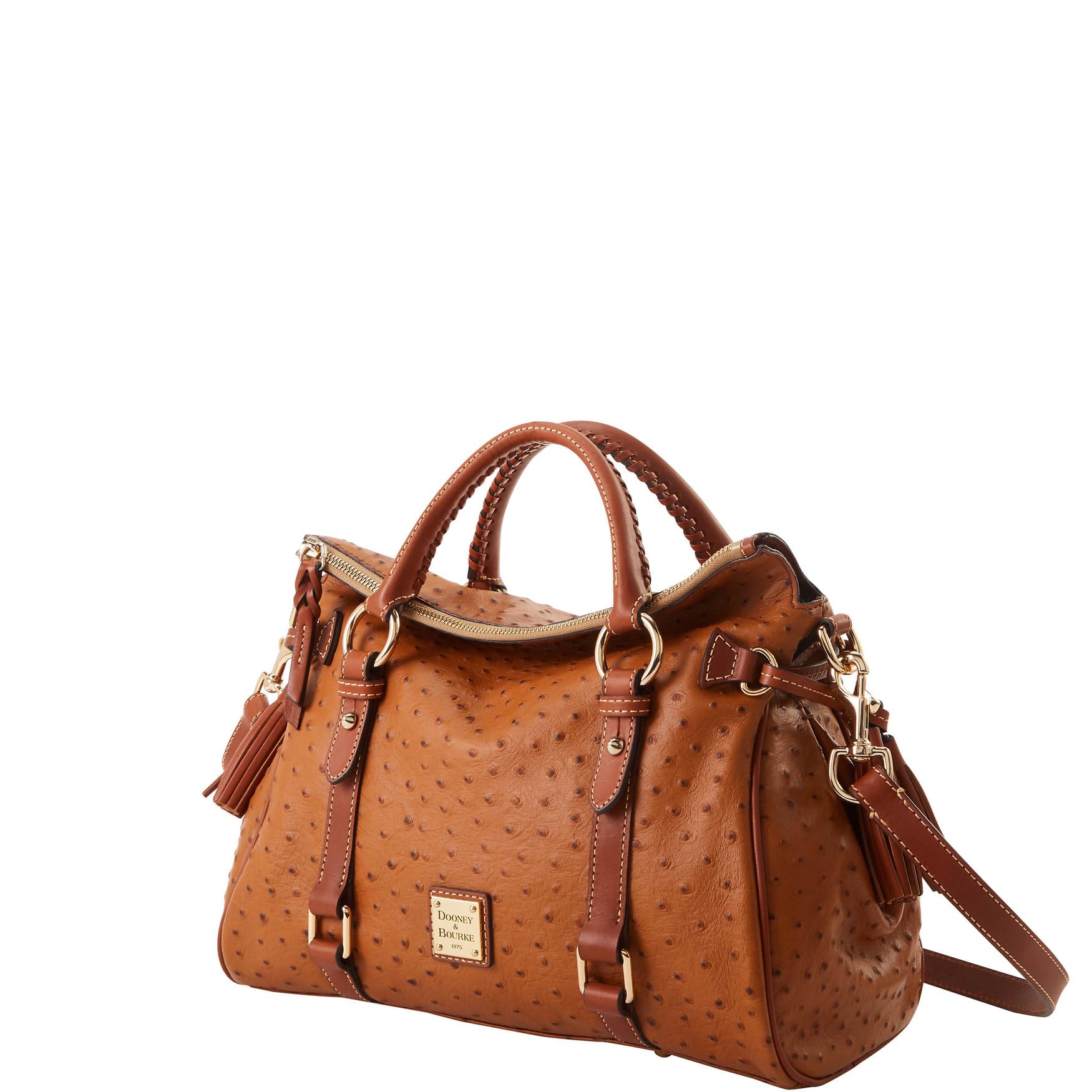 Dooney & Bourke Women's Large Ostrich Leather Satchel Handbag with Removable Crossbody Strap - Fashionable Work Tote & Travel Purse for Business, Office & Daily Use