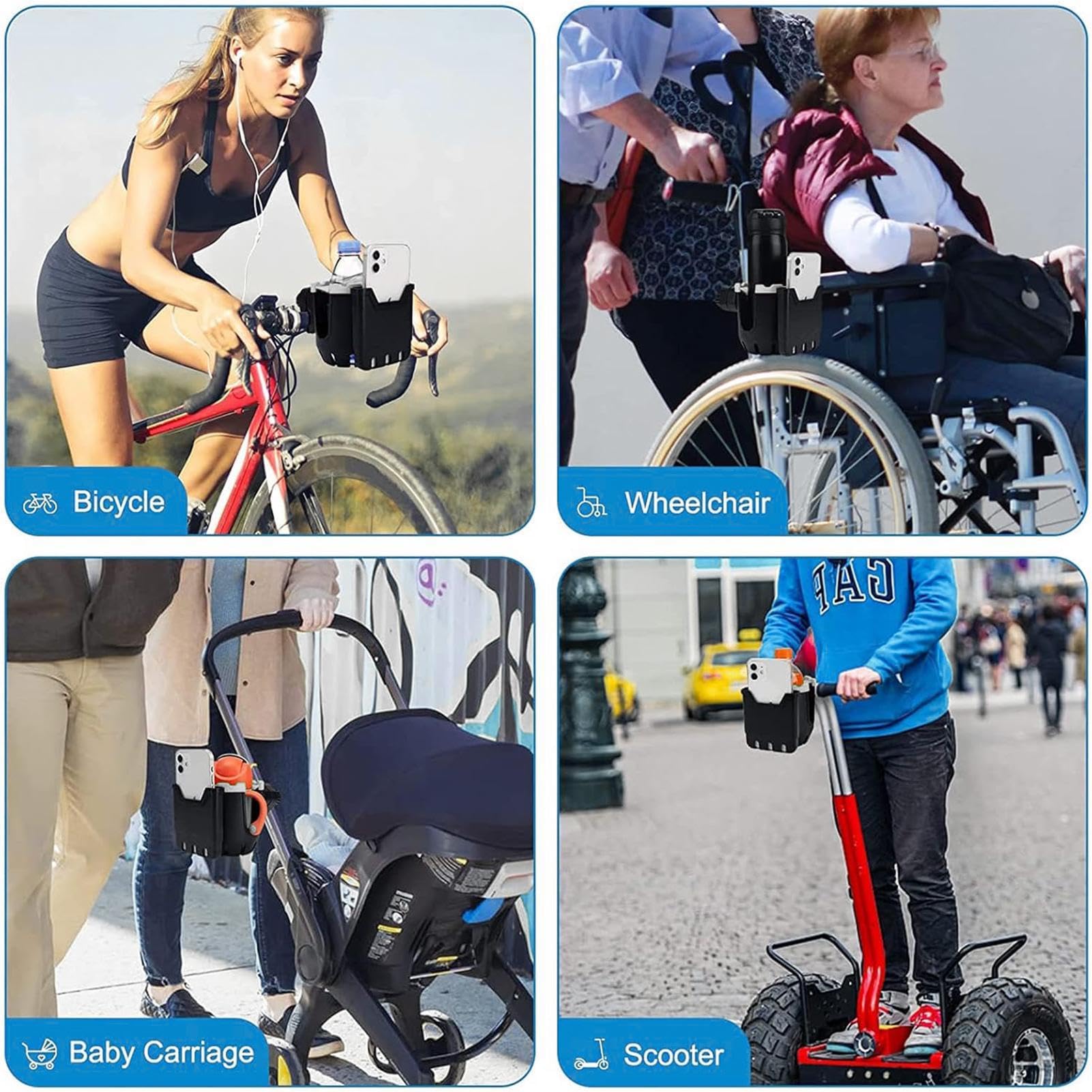 Wheelchair & Scooter Cup Holder with Phone Mount - for Strollers & Walkers