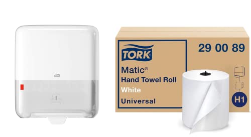 Tork Paper Hand Towel Dispenser with Refill - White Universal Hand Towel Roll (6-Pack) for Restaurants, Offices & Public Restrooms - H1 Compatible Dispenser System