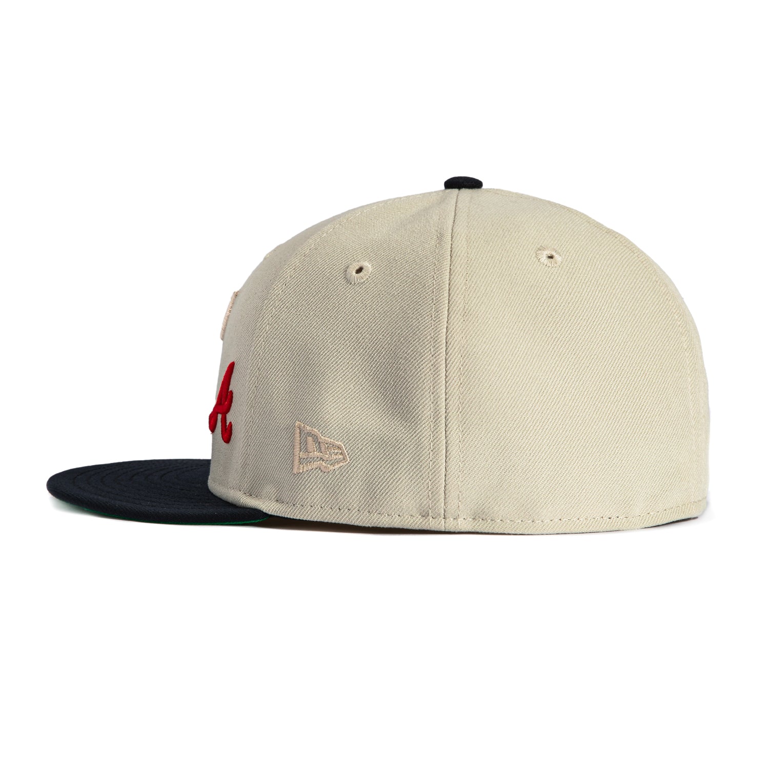 New Era 59Fifty Flawless Script Atlanta Braves Inaugural Patch Hat - Stone & Navy - Official MLB Baseball Cap for Men & Women - Perfect for Games, Collecting & Streetwear Fashion