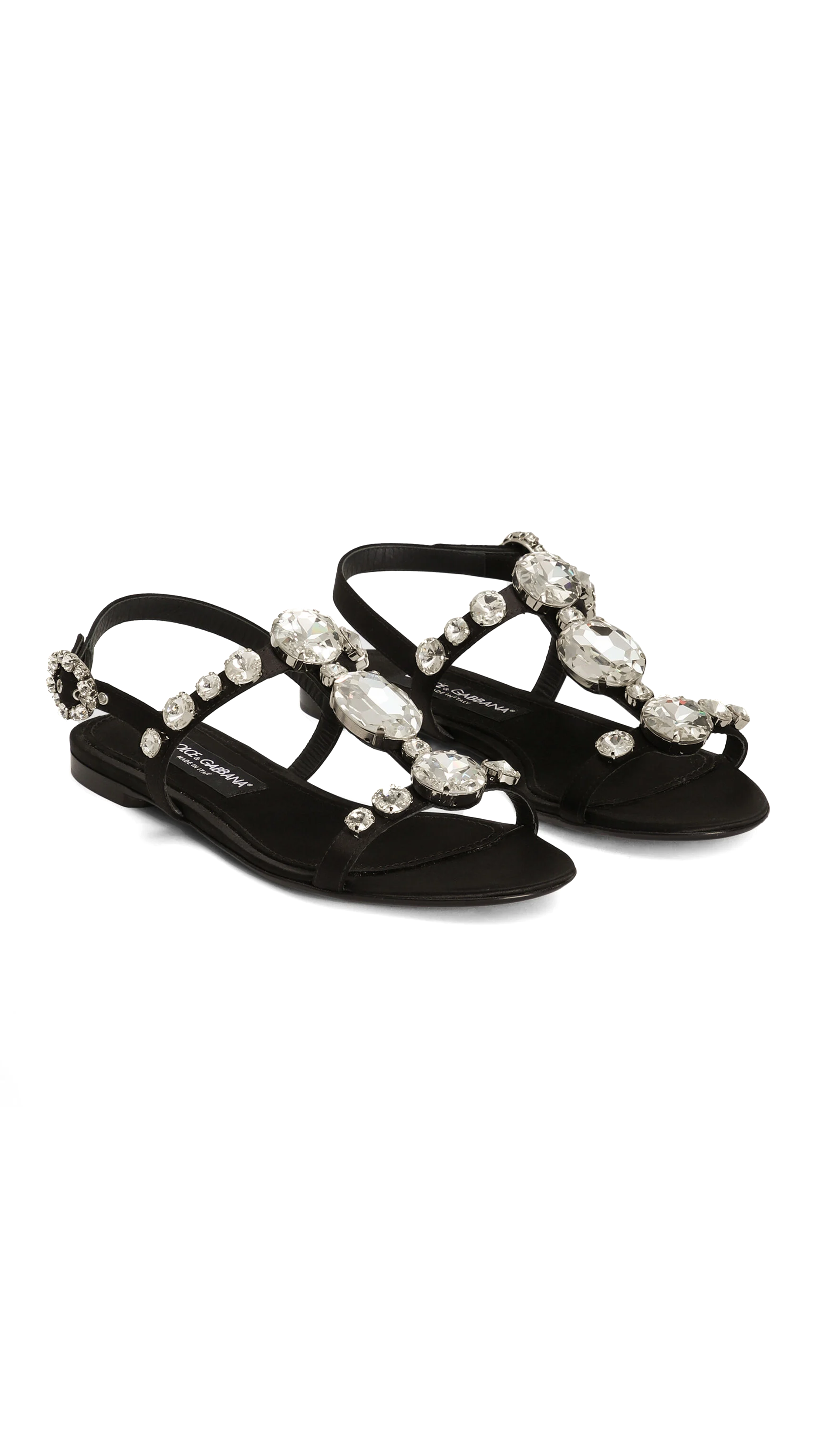 Elegant Black Satin Sandals with Gemstone Embellishment - Perfect for Weddings, Parties & Special Occasions