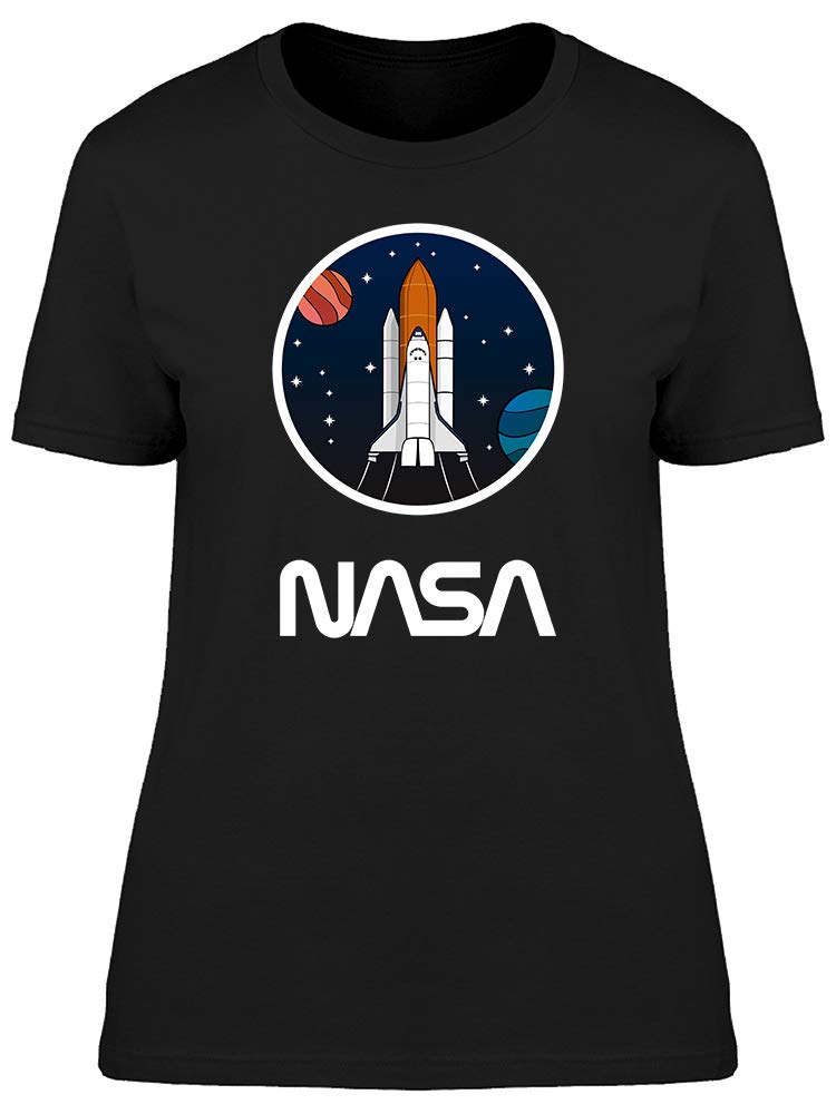 NASA Cartoon Spaceship and Planets Women's T-Shirt - Space Themed Graphic Tee for Women - Casual Wear, Cosplay & Space Enthusiast Outfits