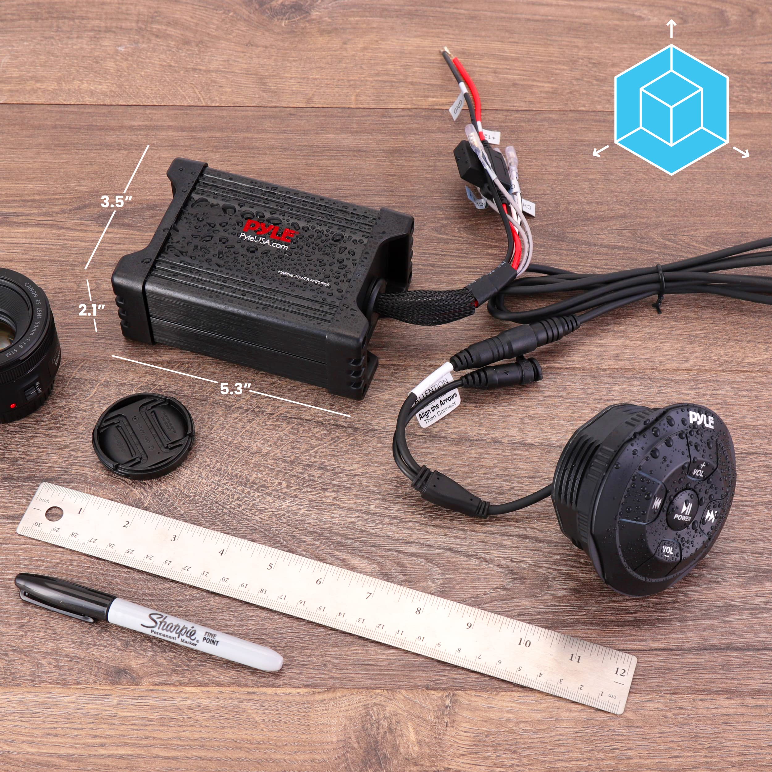 Pyle Waterproof Bluetooth Marine Amplifier Receiver - 600W 2 Channel Weatherproof Wireless Stereo Speaker Amp with RCA, AUX & MP3 Inputs - Ideal for Boats, Outdoor Events & Marine Audio Systems (Black)