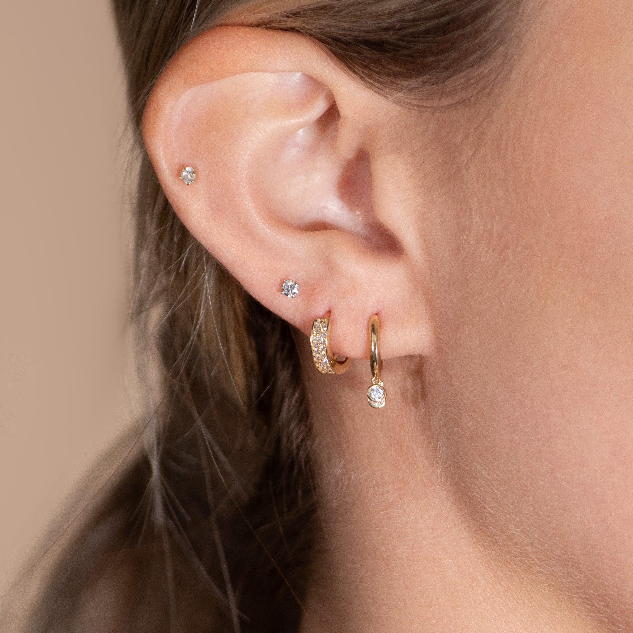14k Solid Yellow Gold Cubic Zirconia Charm Hoop Earrings - Perfect for Weddings, Parties & Everyday Elegance
