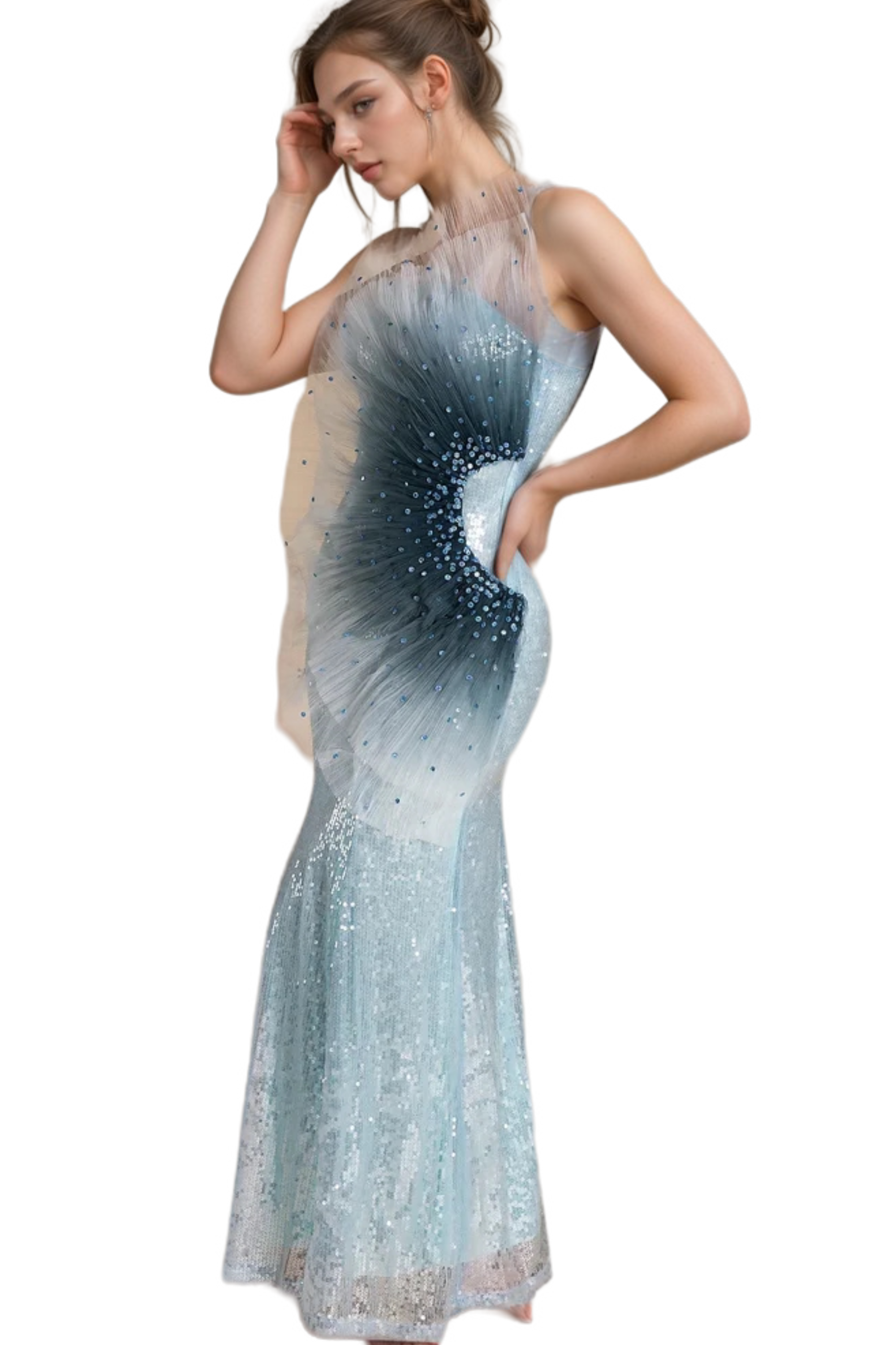 Alyssa Samira Gradient Embellished Mermaid Maxi Dress - Elegant Formal Gown for Prom, Wedding & Evening Parties