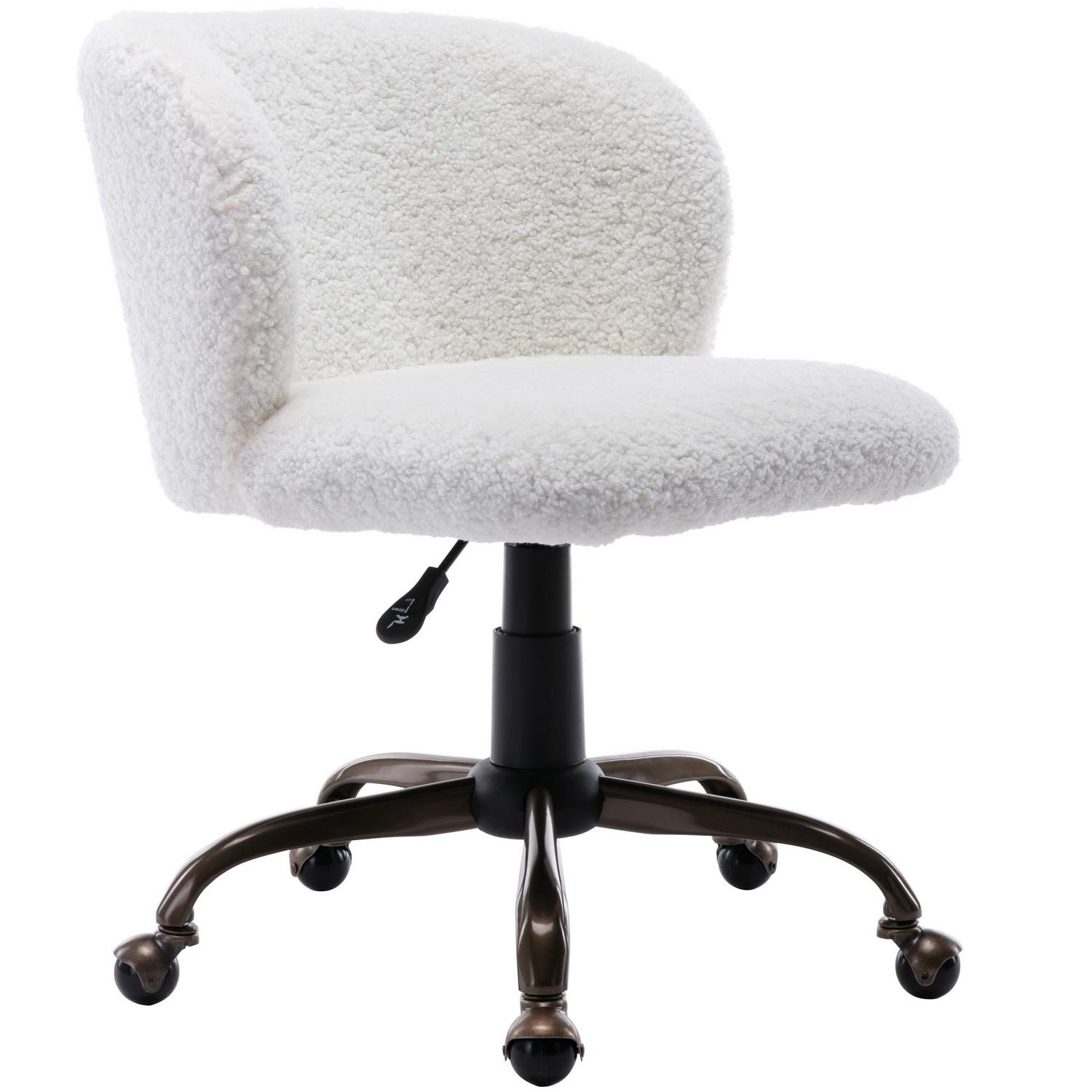 Wahson Shaggy Lamb Faux Fur Office Chair with Wheels - Soft Swivel Desk Chair Armless for Home Office, Vanity, Living Room & Bedroom - White | Cozy Seating for Work, Study & Relaxation