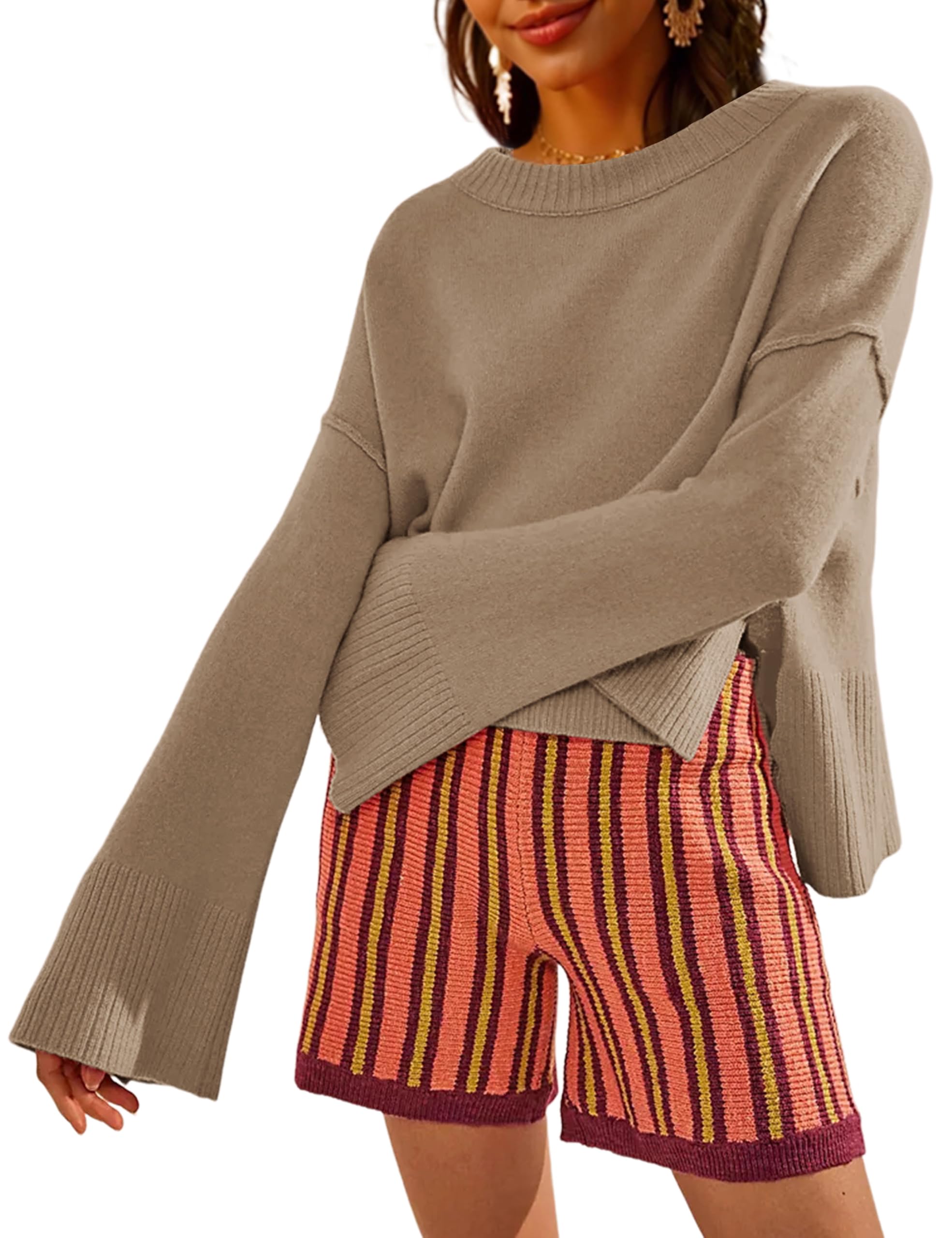 Women's Lightweight Sweater - Soft Bell Sleeve Pullover for Casual Wear