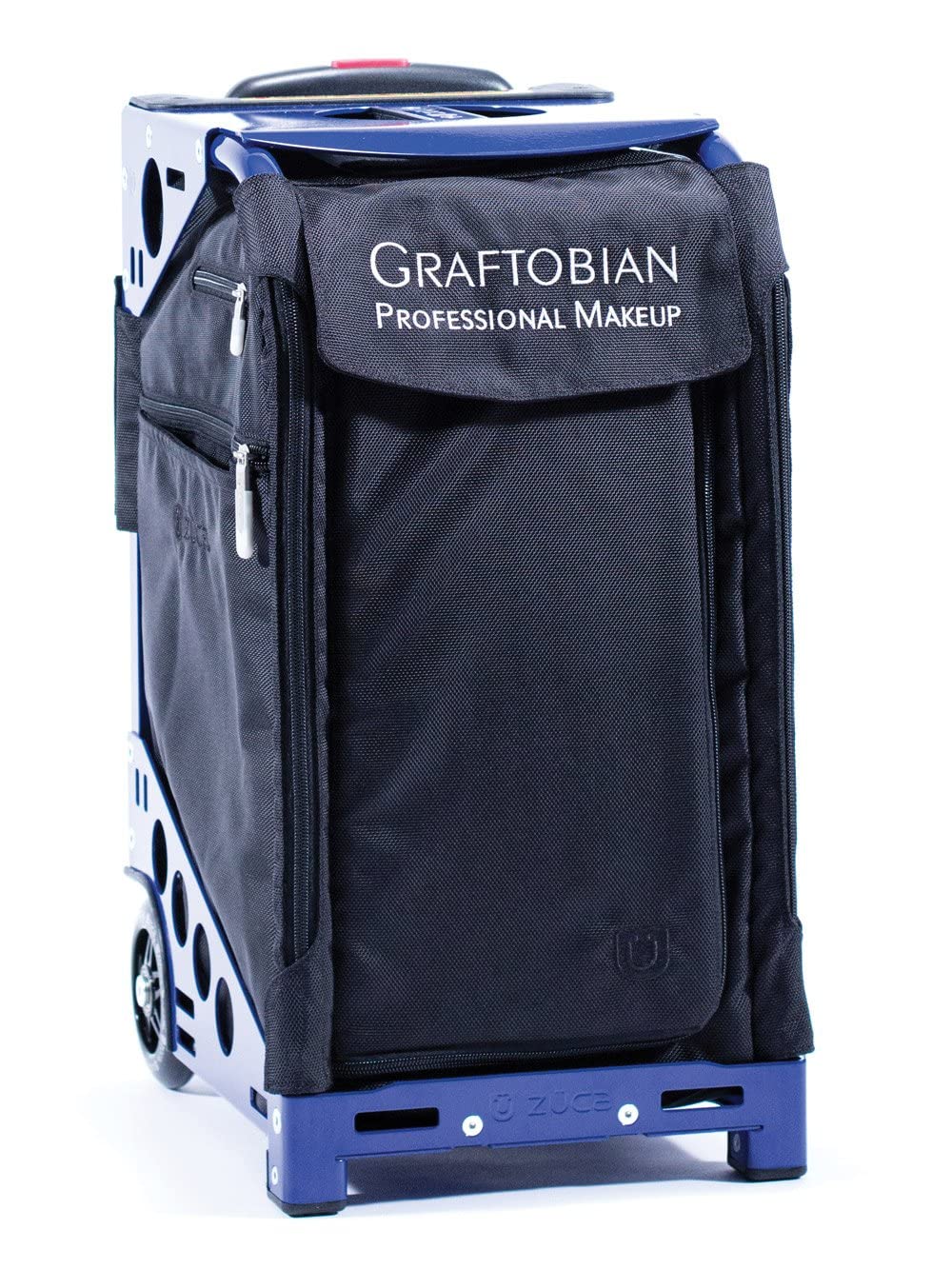 Zuca Pro Artist Wheeled Makeup Case with 2 HD Super Palettes - Professional Cosmetic Organizer with Black Insert Bag, Navy Blue Frame, 5 Vinyl Bags & Travel Cover - Perfect for Makeup Artists, Travel & Salon Storage (Graftobian)