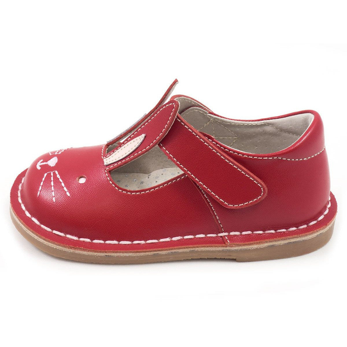 Livie & Luca Molly Red Leather Bunny Mary Jane Shoes for Girls - Hook & Loop Closure, Comfortable & Stylish - Perfect for Easter, Spring Outfits & Special Occasions