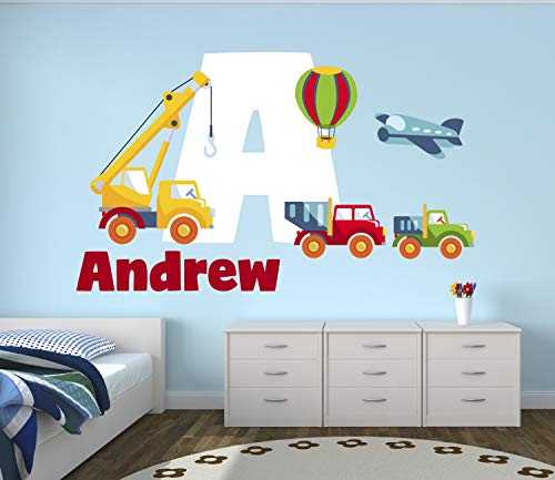 Custom Construction Name Wall Decal - Personalized Baby Room Decor - Transportation Themed Nursery Wall Stickers - Removable Vinyl Wall Art for Kids Bedroom | Perfect for Nursery, Playroom & Toddler Room Decoration