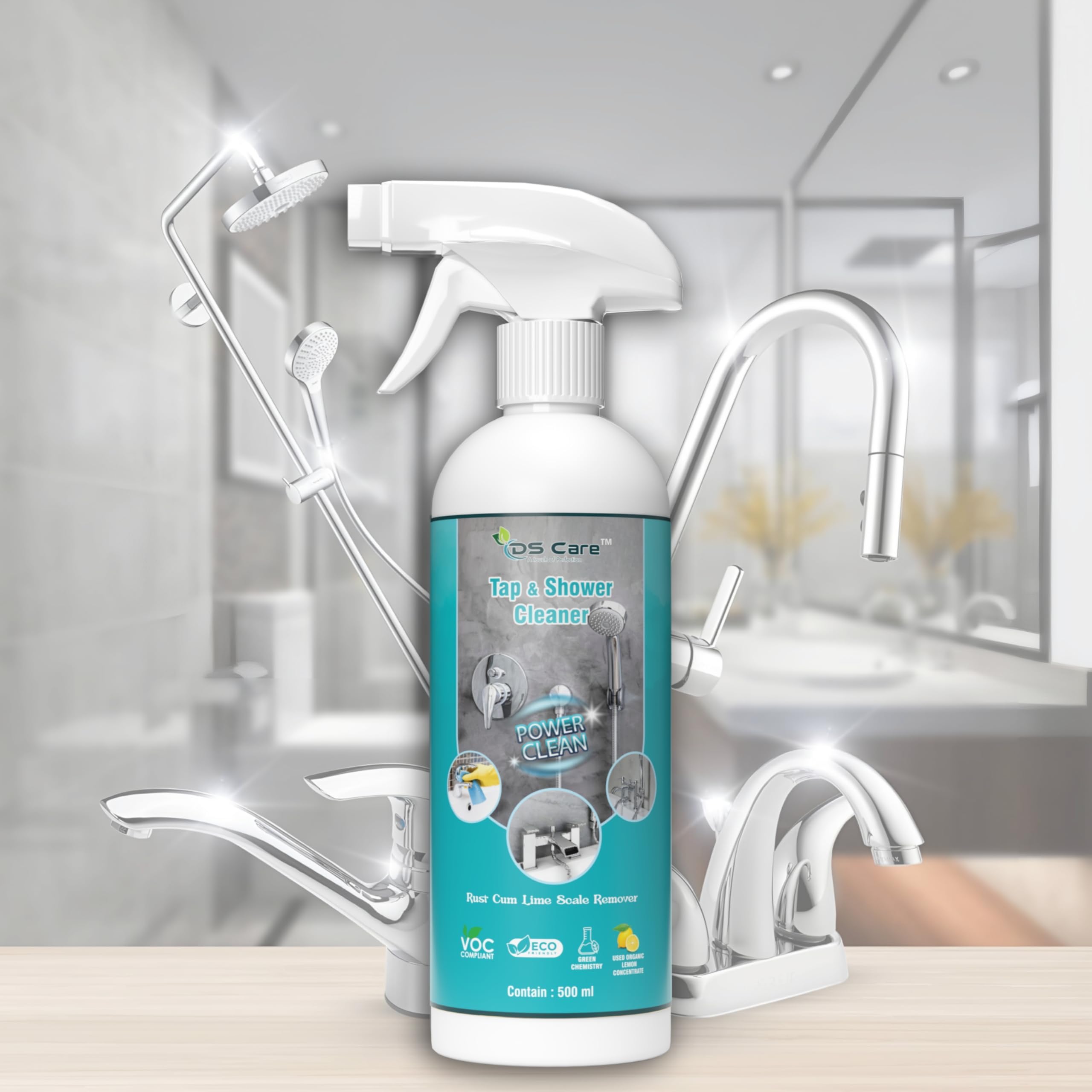 DS CARE Multipurpose Tap & Shower Cleaner 500ml - Powerful Bathroom Cleaner for Rust, Limescale & Hard Water Stain Removal | Effective Drain Descaling Solution | All-Purpose Cleaning for Sinks, Tiles & Faucets | Pack of 1 (Ideal for Home, Hotel & Commercial Use)