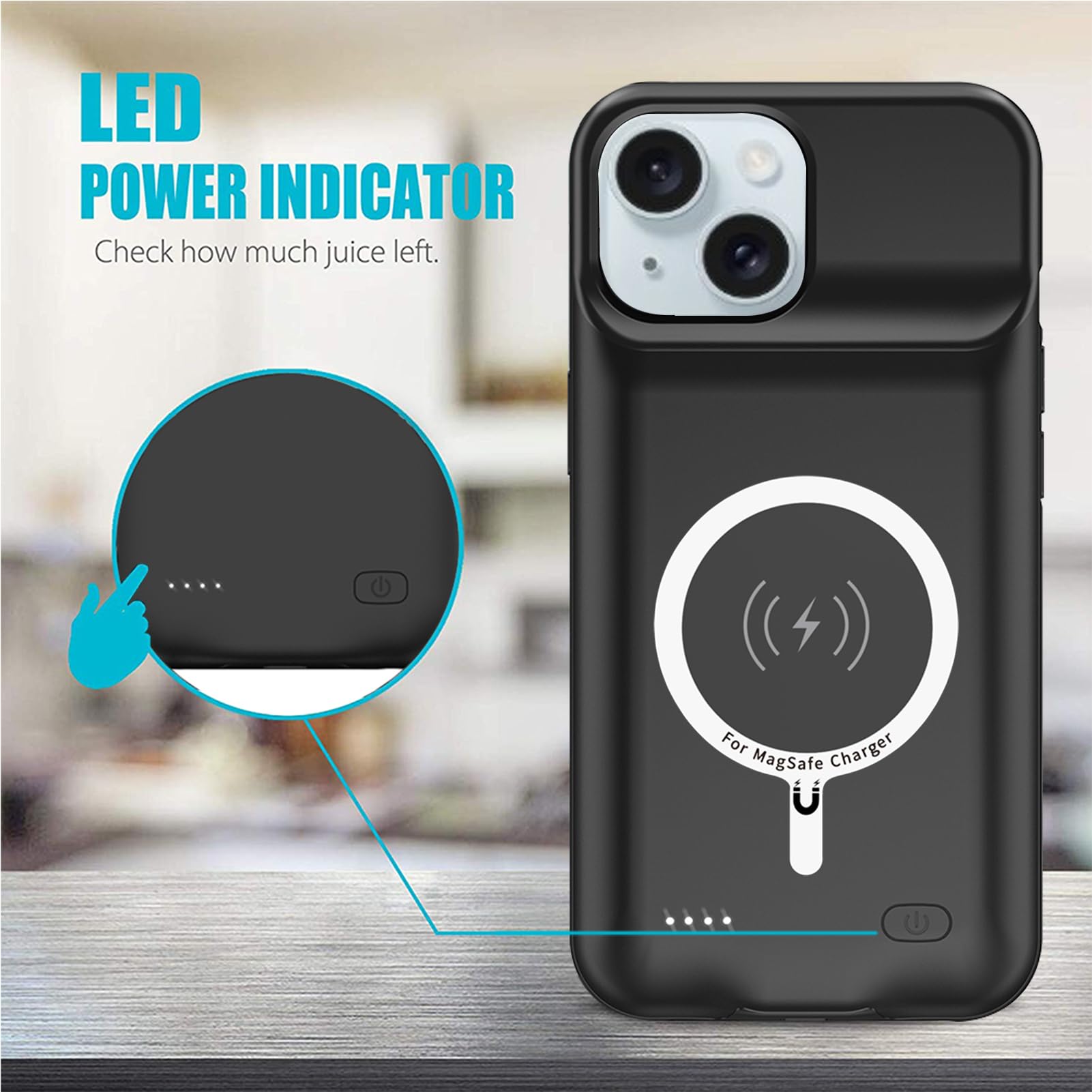 12000mAh iPhone 15 Plus Battery Case - High Capacity Rechargeable Charging Case with Wireless Charging & CarPlay Support | Portable Extended Battery Pack for iPhone 15 Plus (6.7