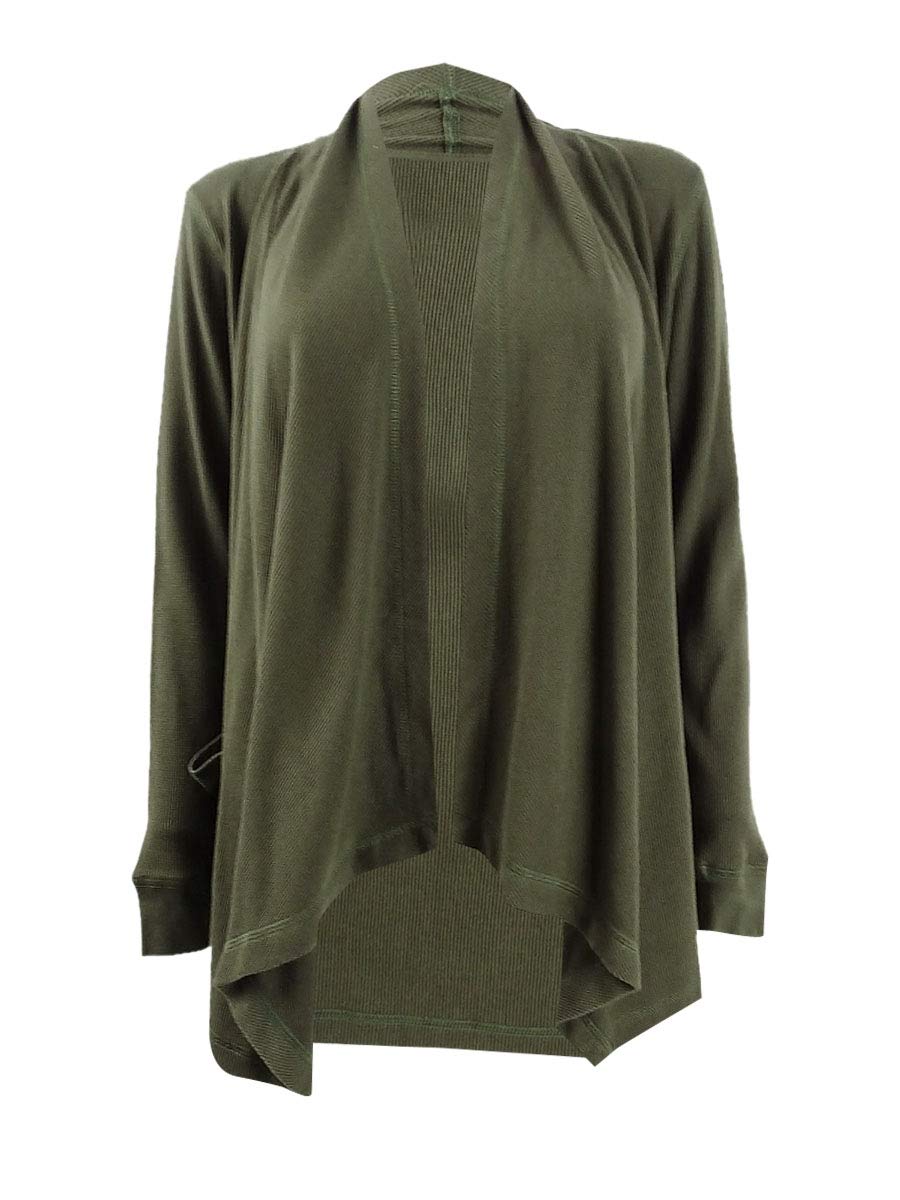 LAUREN RALPH LAUREN Women's Petite Waffle-Knit Cardigan Sweater - Olive Green, Size PS | Cozy Fall & Winter Layering for Office & Casual Outfits