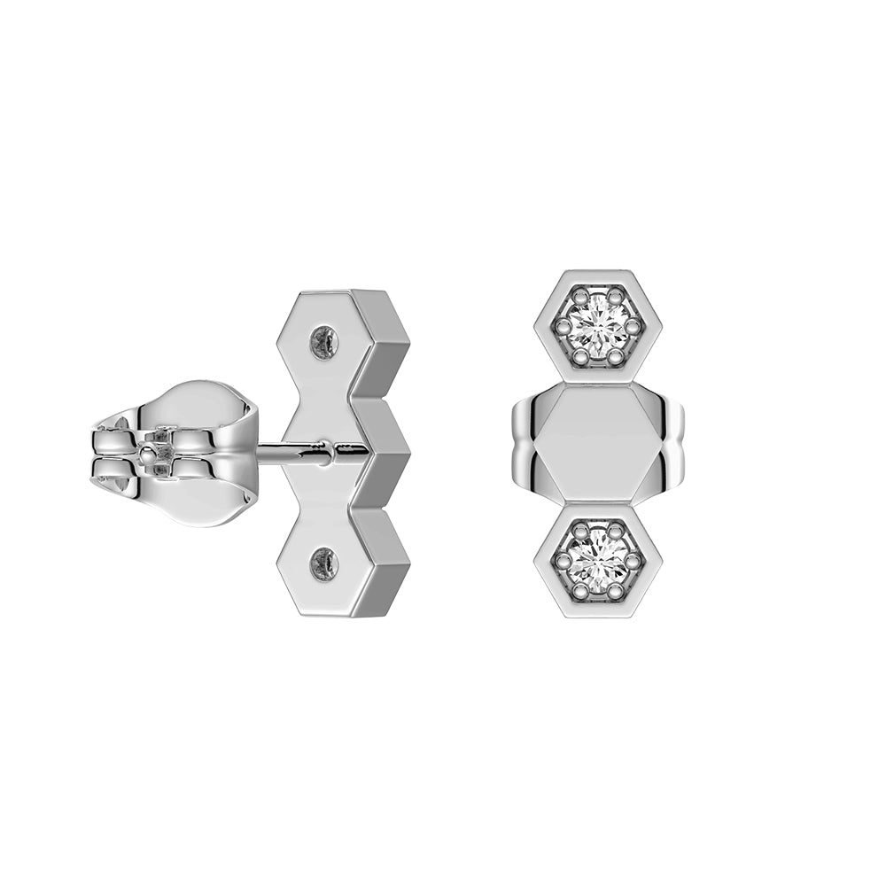 Lab Grown Diamond Honeycomb Hexagon Stud Earrings for Women - Elegant Geometric Earrings for Everyday Wear, Parties & Special Occasions