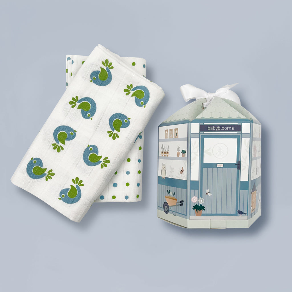 Premium Organic Cotton Muslin Swaddle Blankets for Babies - Soft Breathable Baby Shower Gift Set (Blue) - Perfect for Newborn Swaddling, Nursing Cover & Stroller Blanket