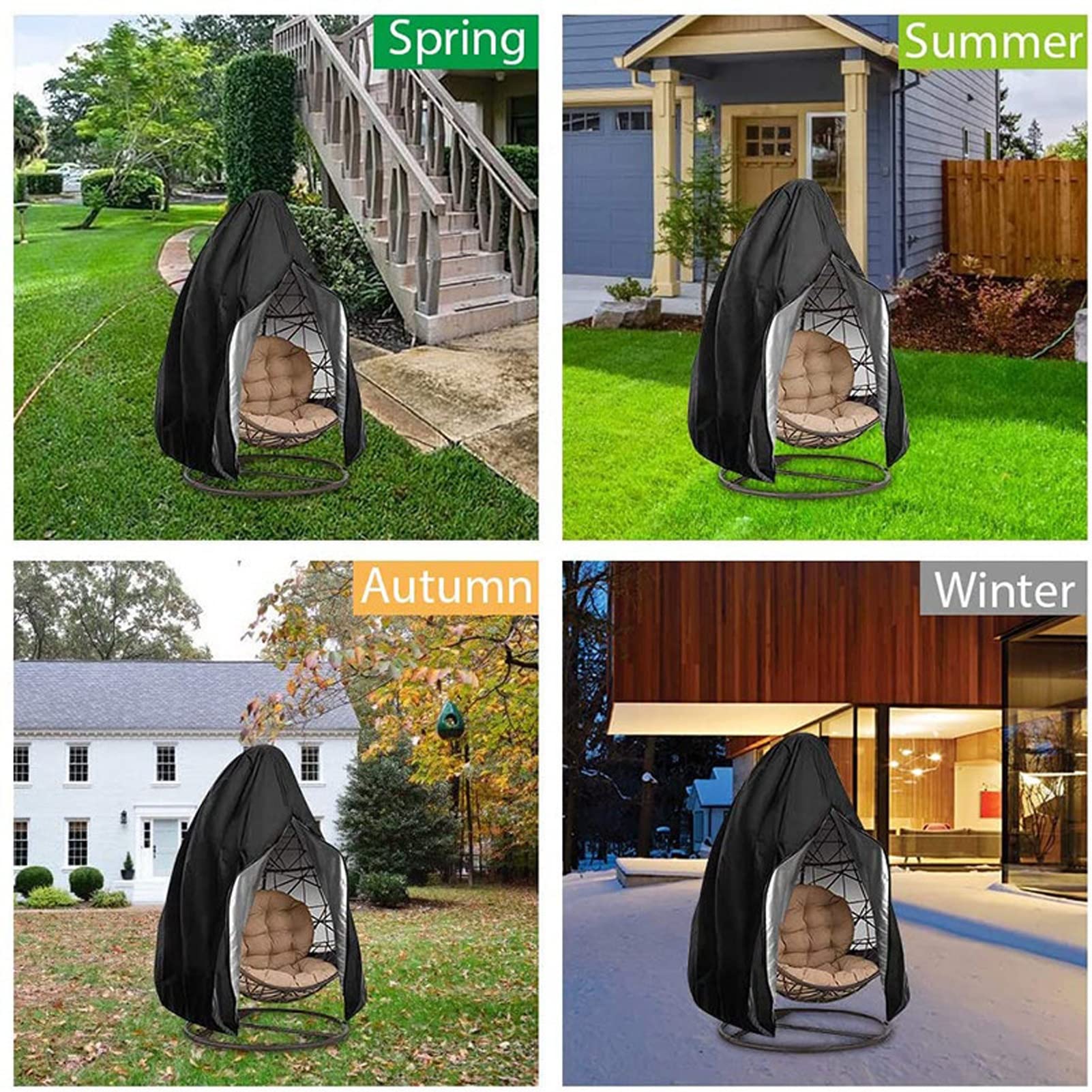 Durable Waterproof Hanging Egg Chair Cover with Zipper - Outdoor Swing Chair Protector for Patio, Rattan Furniture - Perfect for Garden, Balcony & Backyard Relaxation