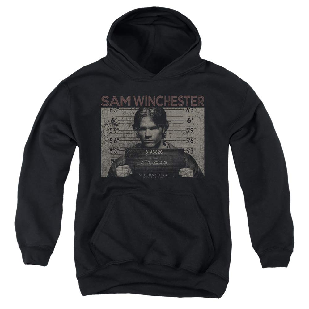 Supernatural Kids Hoodie - Sam Winchester Mug Shot Black Hooded Sweatshirt for Boys & Girls | Halloween Cosplay, TV Show Merchandise, Fan Gift