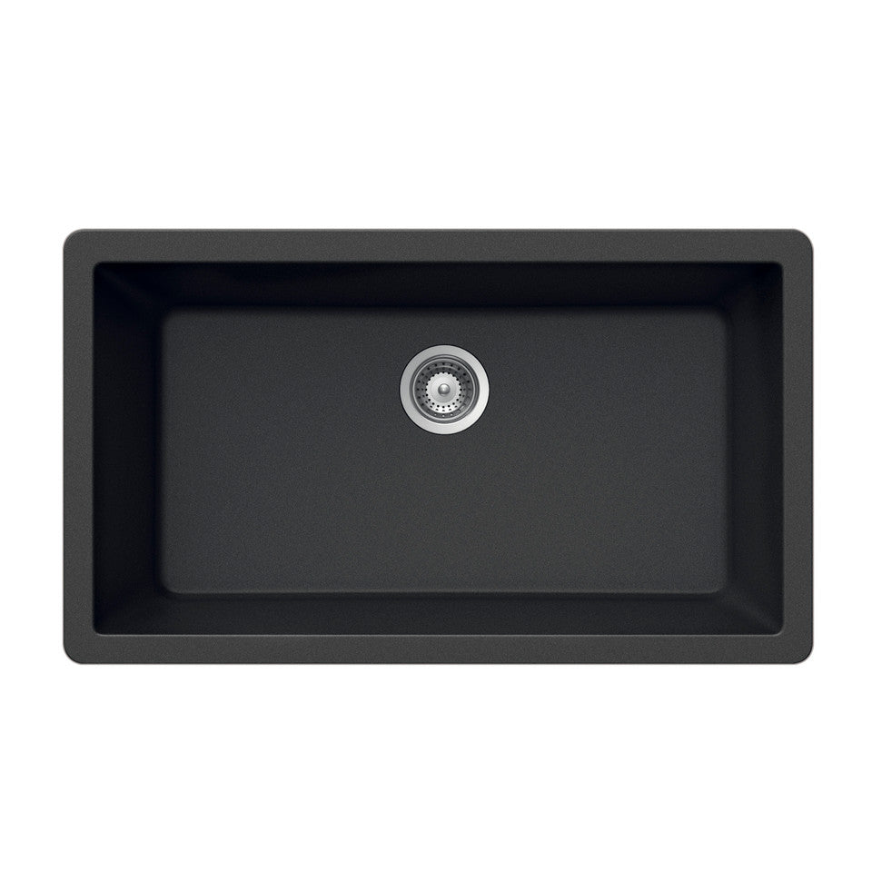 Houzer Quartztone Series 33 Granite Undermount Single Bowl Kitchen Sink - V 300U MIDNITE Black | Durable & Stylish for Modern Kitchens | Perfect for Cooking, Washing Dishes & Food Prep