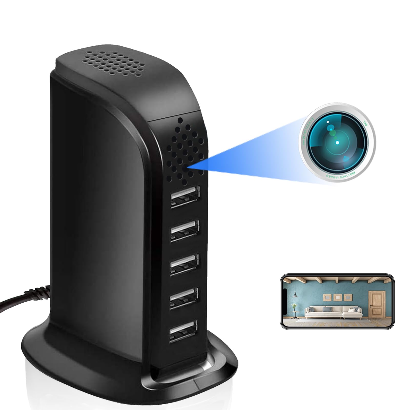HD 1080P WiFi Hidden Spy Camera with Wireless USB Charger & 5-Port Hub | Nanny Cam with Motion Detection & APP Remote Control for Home & Office Security | Perfect for Baby Monitoring, Pet Watching & Property Surveillance