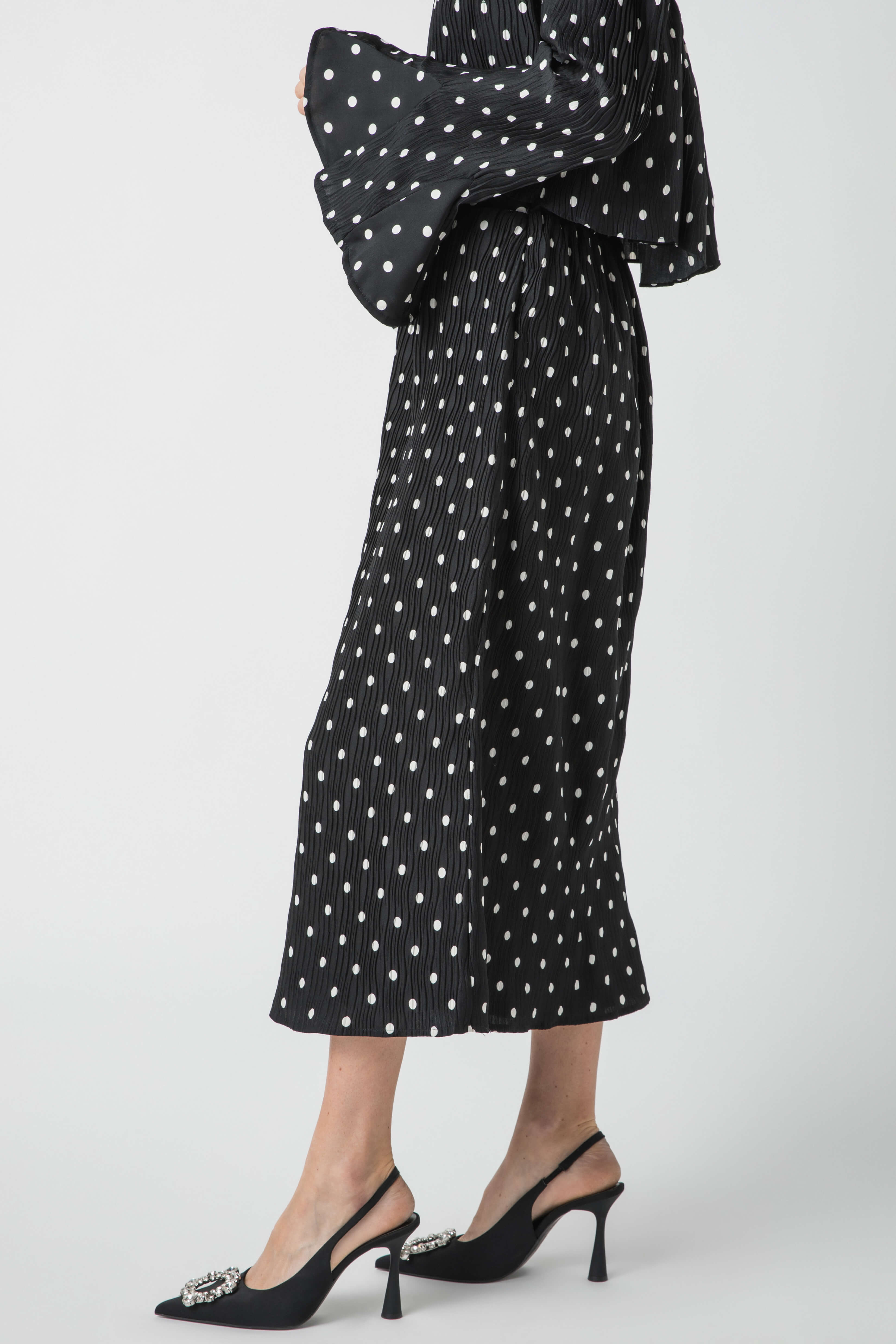 En Saison Darlene Polka Dot Slip Skirt - Women's Flowy Midi Skirt for Casual Outings & Summer Dresses