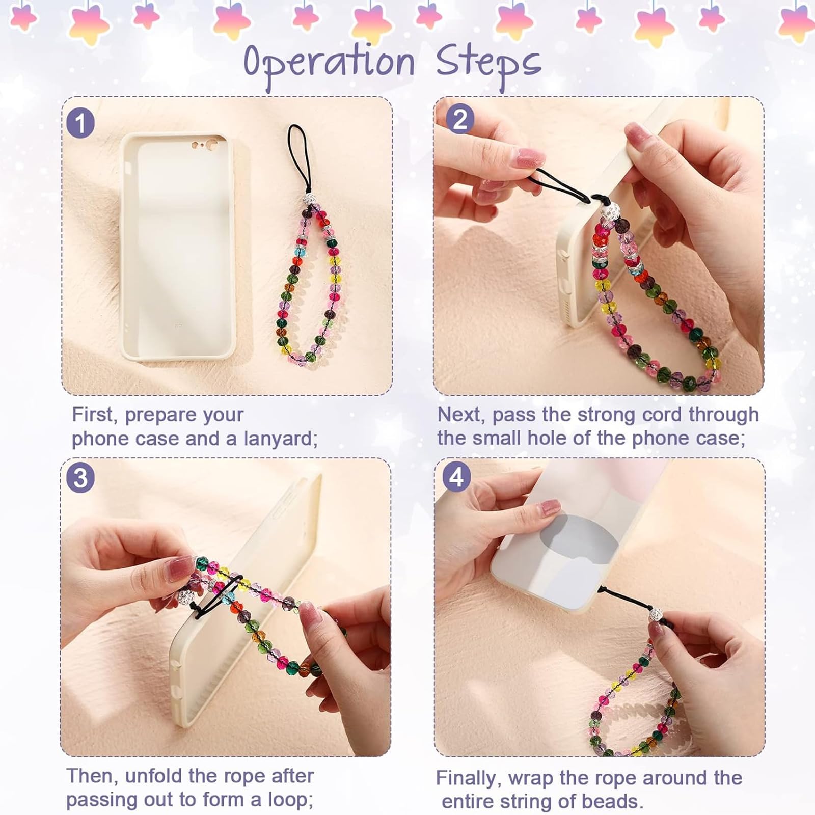 Beaded Phone Lanyard Strap - Crystal Charm Wristlet for Women (6 Pack) - Perfect for Parties & Events