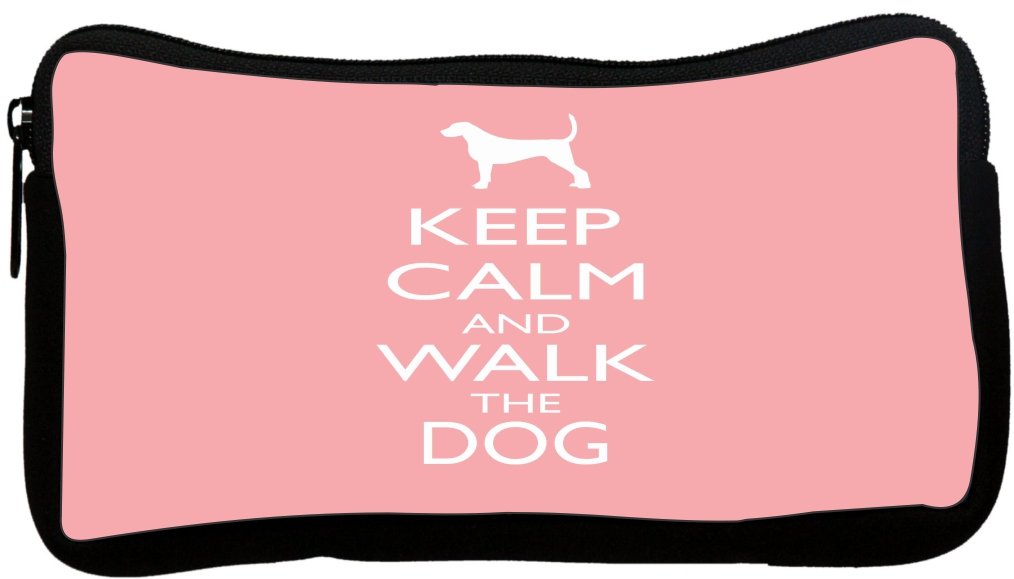 Keep Calm and Walk The Dog - Light Pink Neoprene Pencil Case for School & Office (pc746) | Perfect for Students, Artists & Organizing Pens