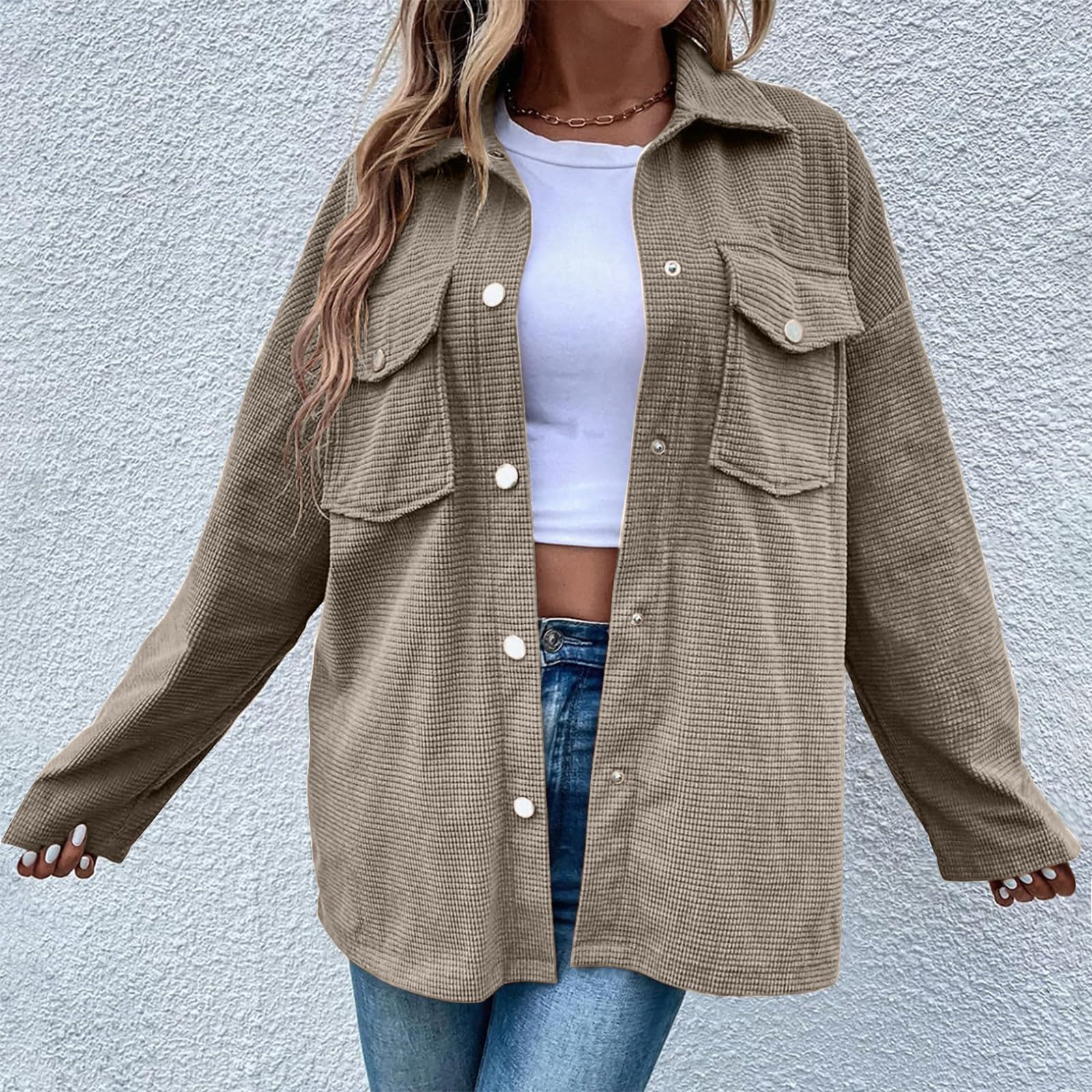 Trendy Oversized Cardigans for Women - Waffle Knit Shacket Jacket with Long Sleeves & Button Down Design - Warm Winter Coats & Layering Essential for Casual Outfits, Office Wear & Cozy Home Lounging