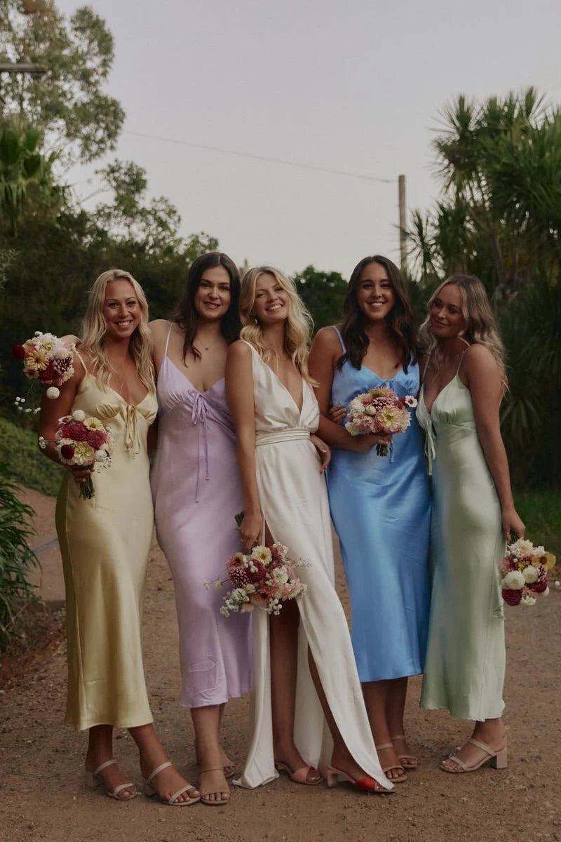Elegant Ankle-Length Bridesmaid Dresses for Beach Weddings - Sheath Style in Luxurious Silk Satin Fabric - Perfect for Outdoor Ceremonies & Seaside Photos