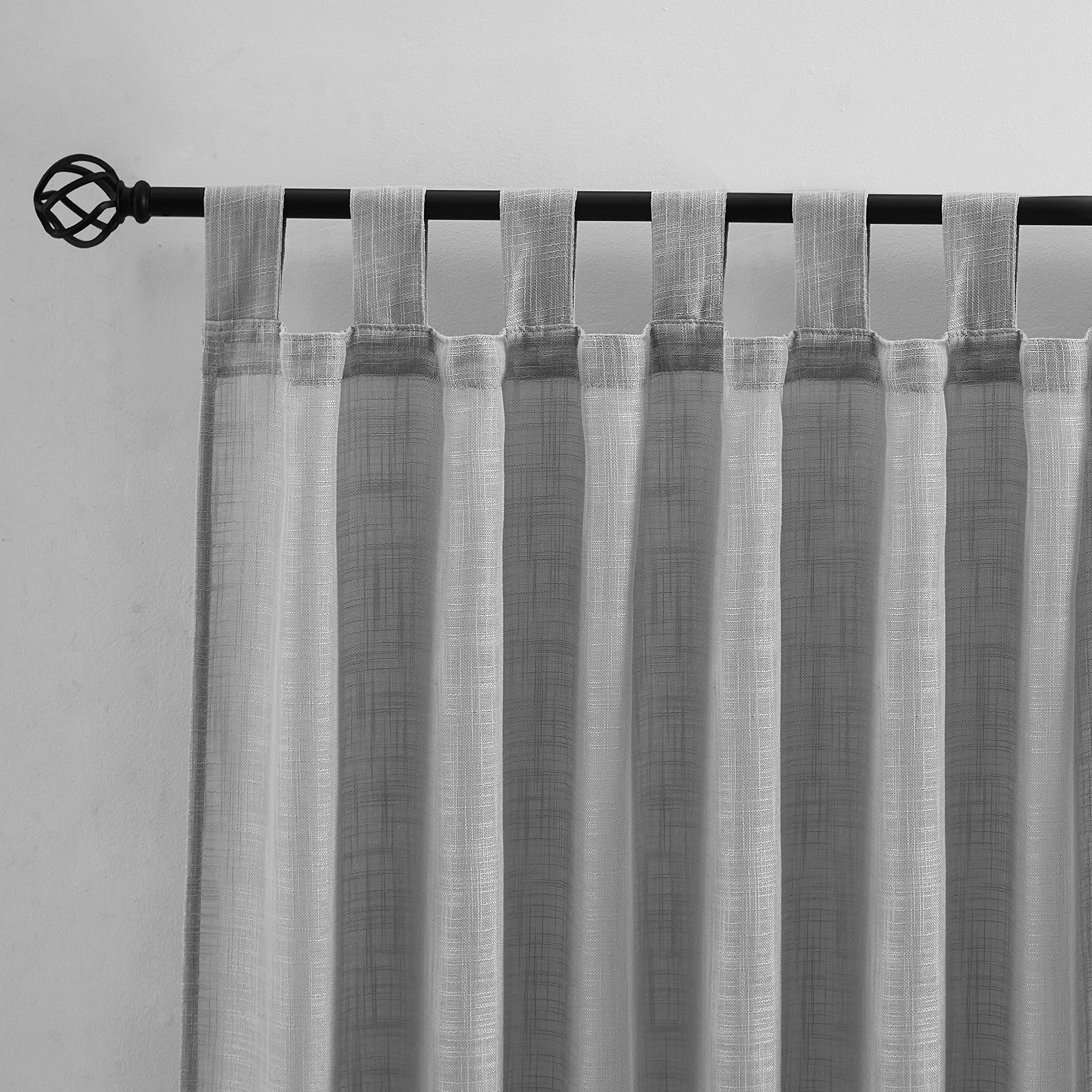 VOILYBIRD Grey Linen Semi Sheer Curtains - Light Filtering Elegant Window Drapes with Tab Top, 52 x 96 Inches, Set of 2 Panels for Living Room & Bedroom - Perfect for Privacy & Soft Natural Light