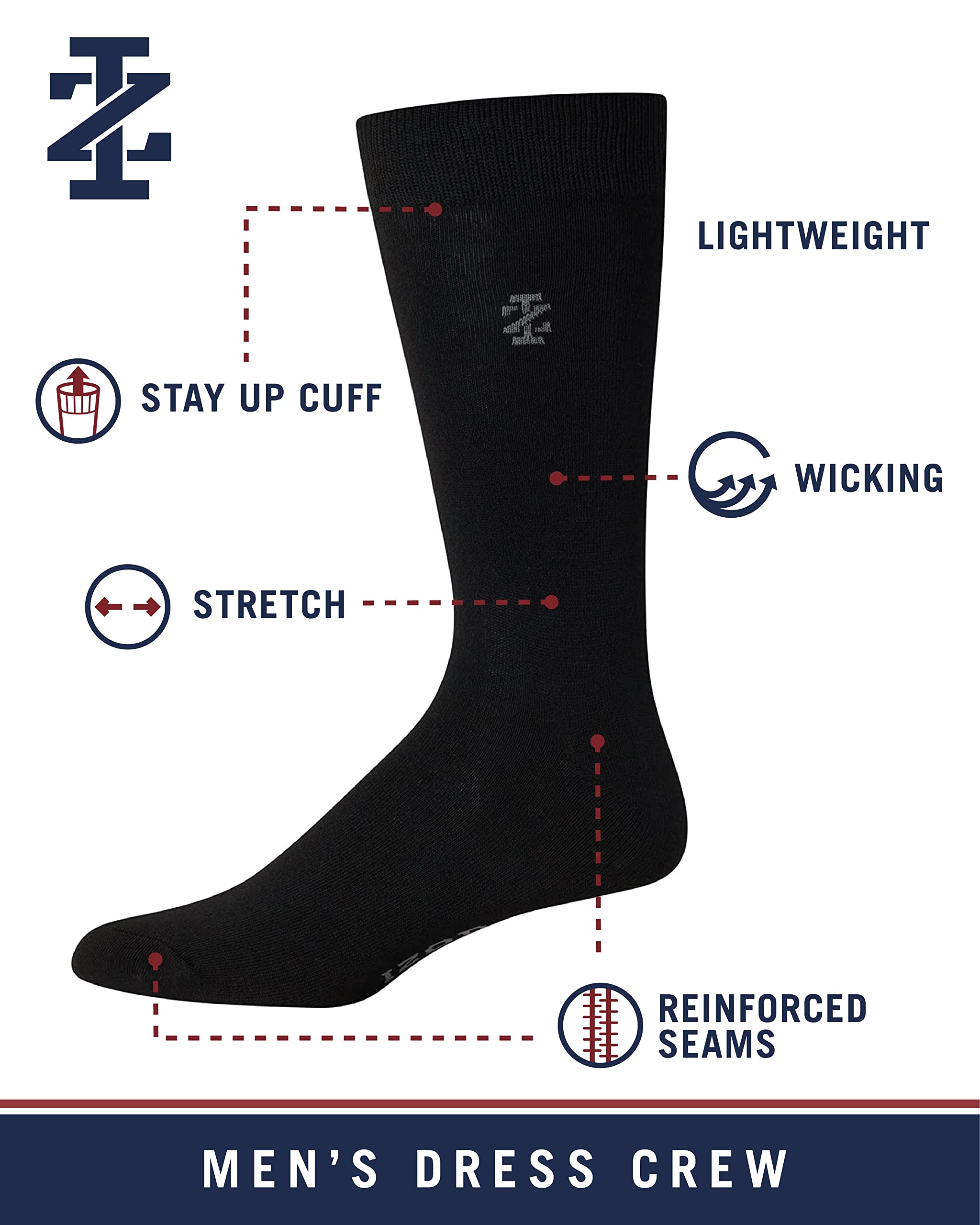 IZOD Men's Dress Socks 14-Pack - Lightweight Soft Comfort Stretch Crew Socks for Men, Breathable Formal Socks Size 6-12.5 - Perfect for Office, Business & Dress Shoes