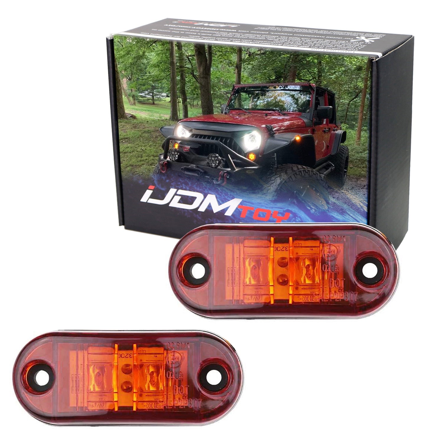 (2) Amber LED Side Marker Lights for Jeep Wrangler - Flat Style Fender Flare - Durable Off-Road Lighting for Enhanced Visibility & Safety