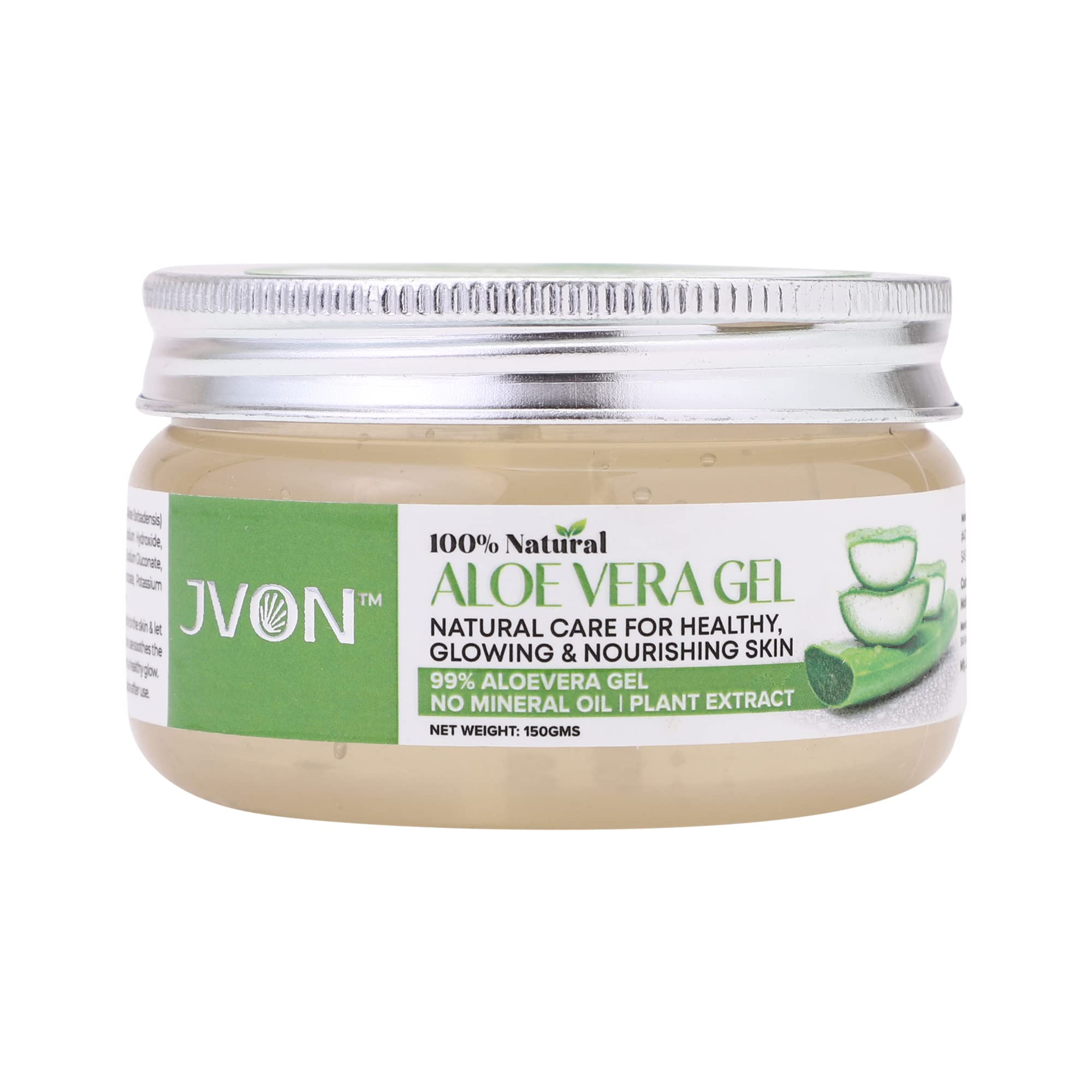 JVON Pure Aloe Vera Gel for Face - 150g | Natural Skin Care for Healthy, Glowing & Nourished Skin | Hydrating Moisturizer for Sunburn, Acne & Dry Skin Relief | Perfect for Daily Face & Body Use
