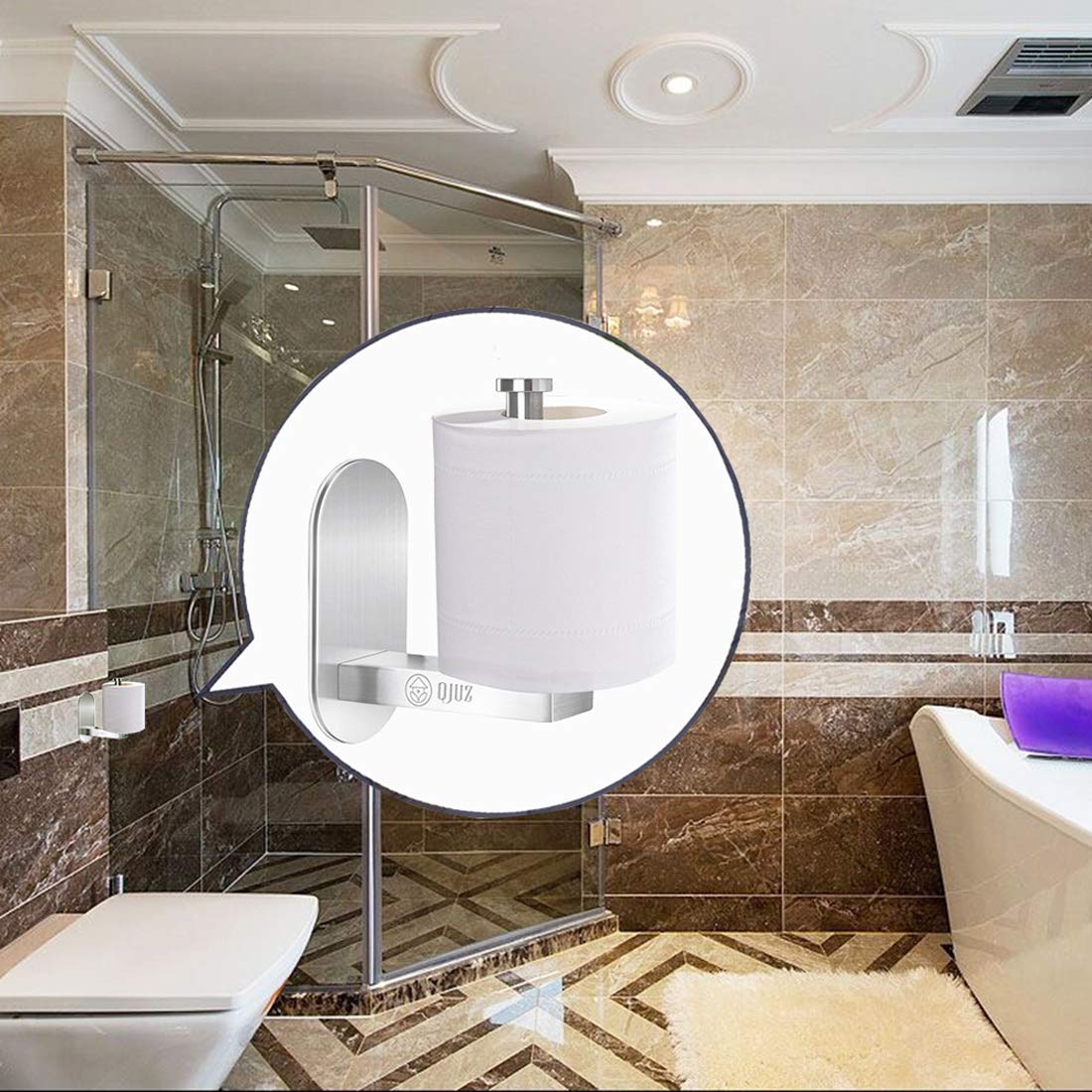 Stainless Steel Adhesive Toilet Paper Holder - No Drill Wall Mount for Bathroom & Kitchen - Brushed Nickel Tissue Paper Dispenser - Perfect for Small Spaces, Apartments, RVs and Dorm Rooms