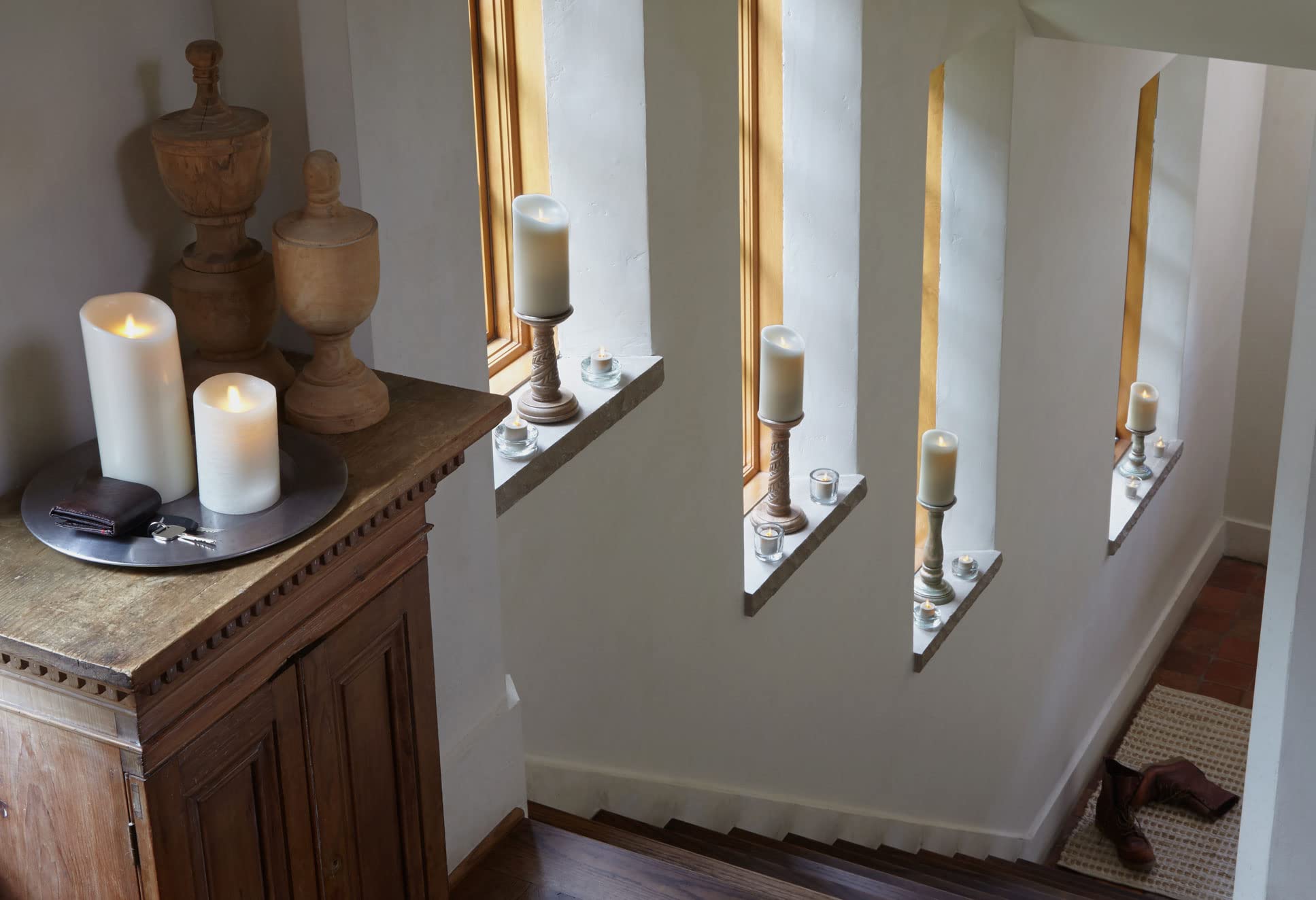 Luminara Realistic Flameless LED Candles - Set of 3 White Battery-Operated Pillar Candles with Remote Control, Moving Flame Effect & Timer Function - Perfect for Home Decor, Weddings, and Romantic Dinners