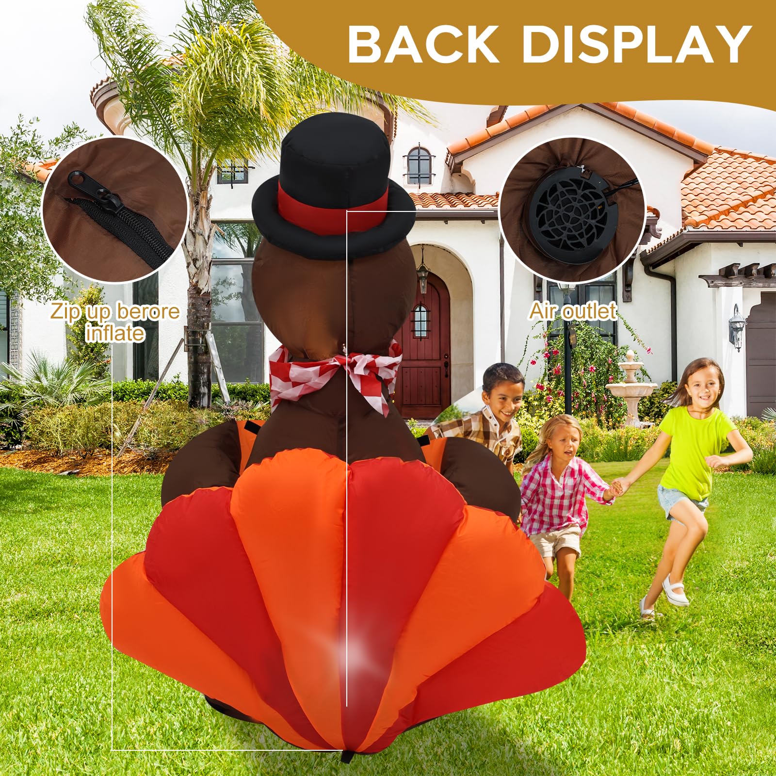 4 FT Pull Banner Turkey Thanksgiving Inflatable Decoration with LED Lights - Outdoor Holiday Yard Decor for Lawn, Garden & Patio - Perfect for Thanksgiving Party, Fall Festival & Family Gatherings