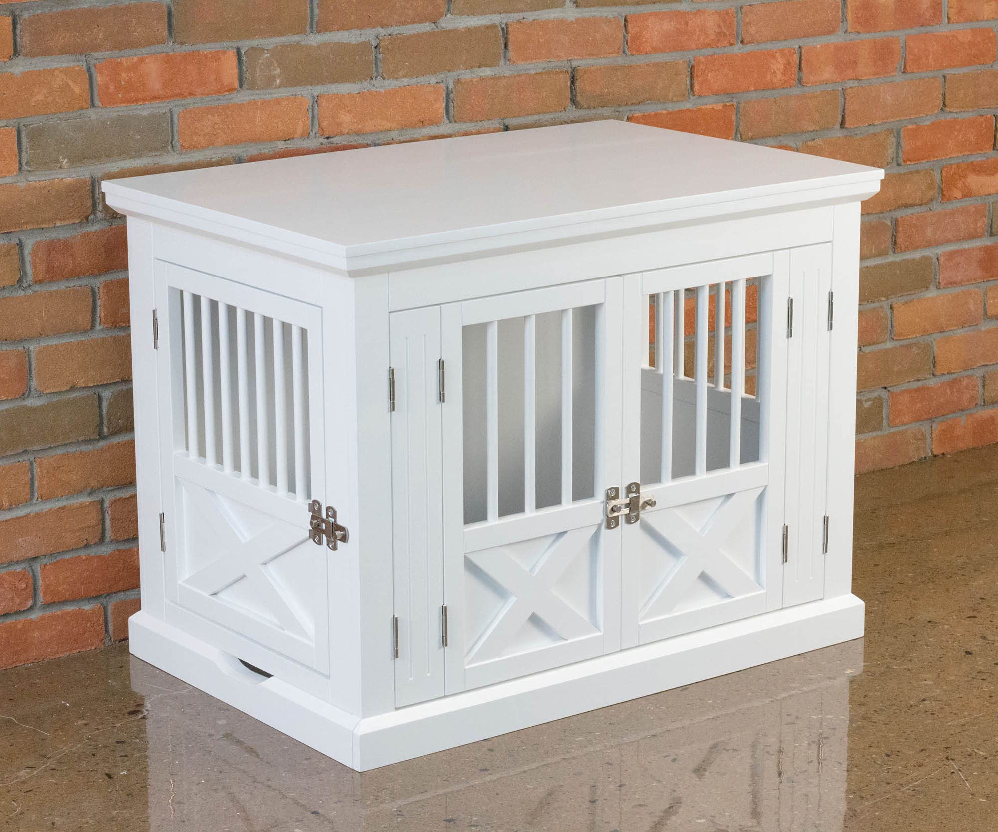 Zoovilla Merry Products Triple Door Medium Dog Crate - White | Indoor & Outdoor Pet Crate for Travel, Training & Home Use