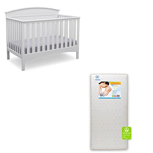 Delta Children Archer 4-in-1 Convertible Crib in Bianca White with Twinkle Stars Design - Includes Toddler Mattress for Nursery & Kids Bedroom Decor