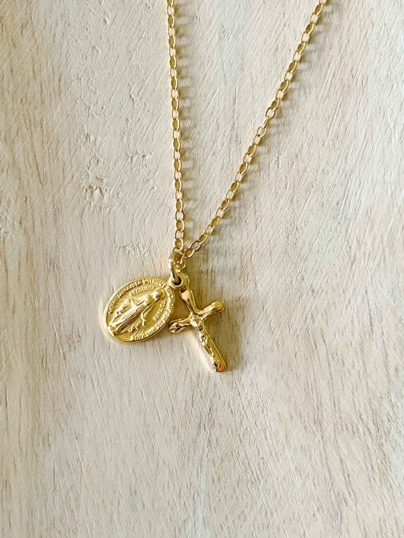 Petite Miraculous Medal & Crucifix Necklace - Religious Jewelry for Women - Perfect for Baptism, First Communion & Daily Faith Inspiration
