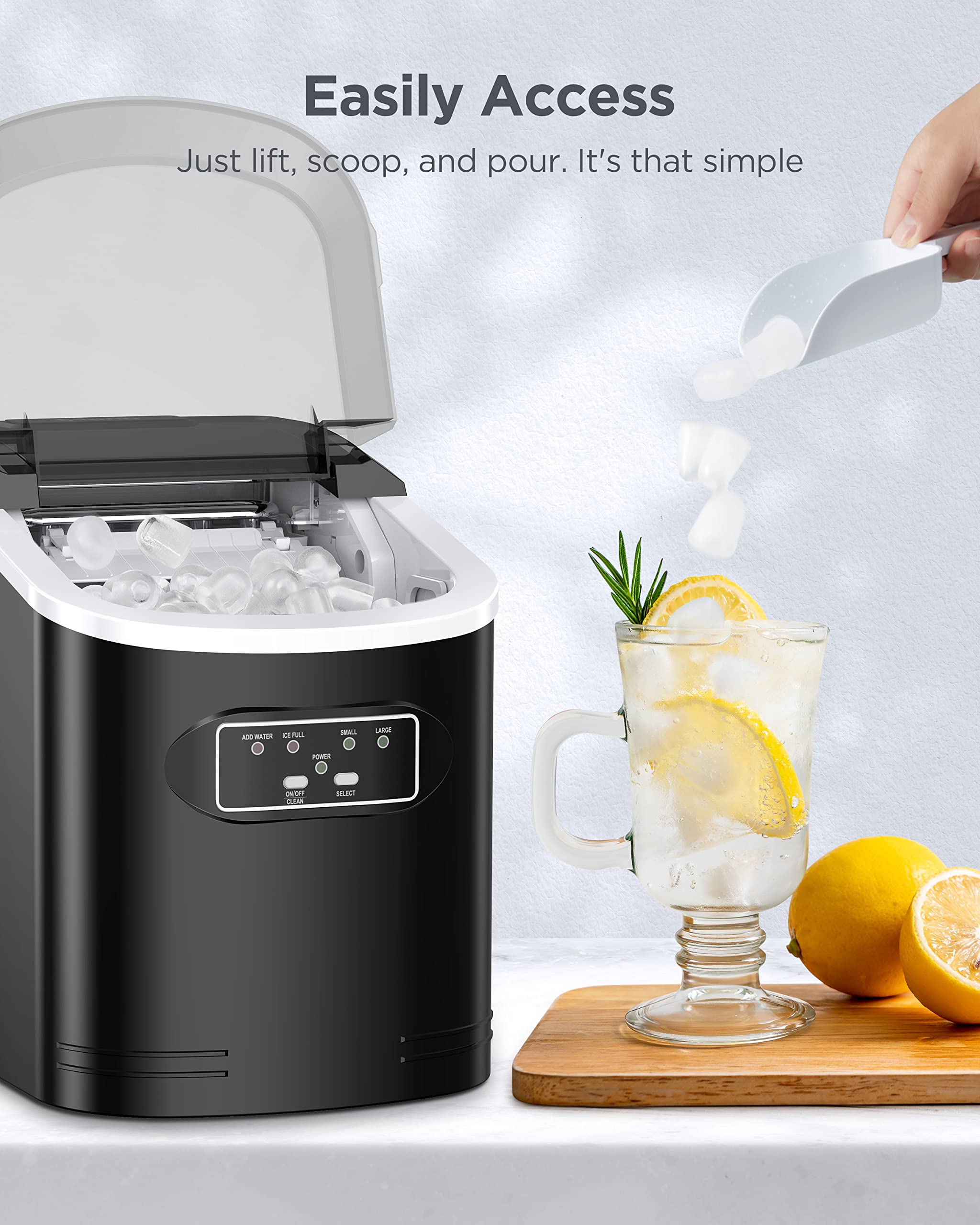 Silonn Countertop Ice Maker Machine - 26 lbs Daily, 9 Cubes in 6 Minutes - Self-Cleaning Portable Ice Maker with Scoop & Basket - Perfect for Home, Office, Parties & Outdoor Events