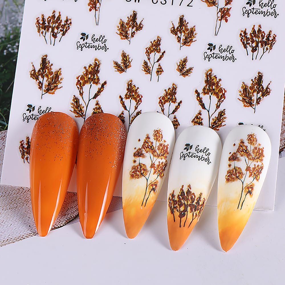 6PCS 3D Flower & Leaf Nail Art Stickers - Self-Adhesive Summer Floral Nail Decals for Women | Fall Nail Decorations & Nail Art Supplies | Perfect for Manicures, Parties, Weddings & Special Occasions