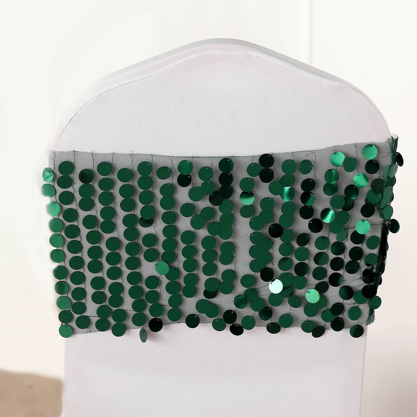 100 pcs 10-Inch Wide Hunter Green Big Payette Sequined Chair Sashes - Wedding, Party, Dining & Reception Decorations - Perfect for Bridal Showers, Banquets and Special Events