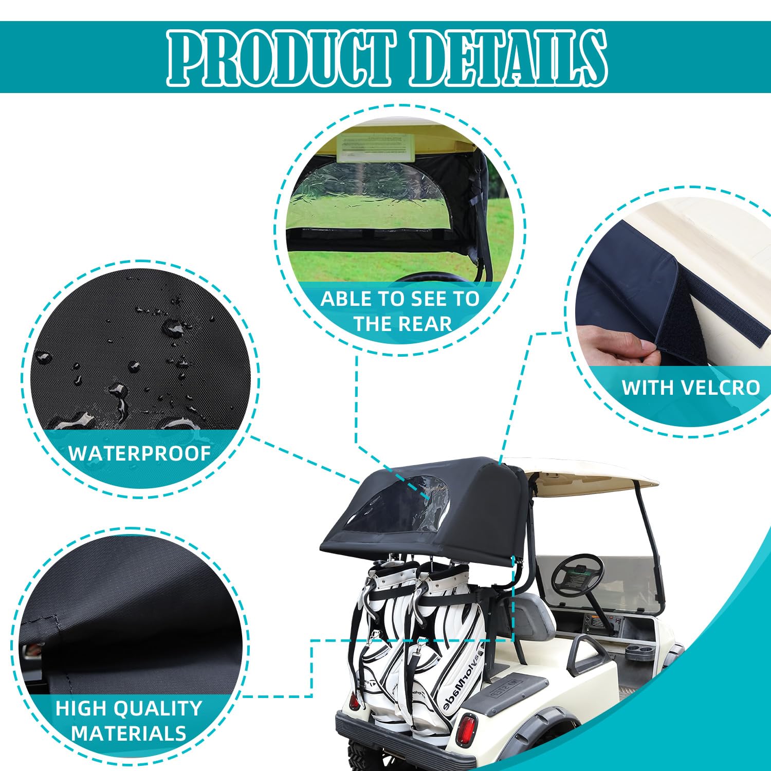 Universal Rear Bag Rain Cover Kit for Golf Carts - Waterproof Protection for Golf Clubs & Equipment - Perfect for Rainy Days & Outdoor Storage