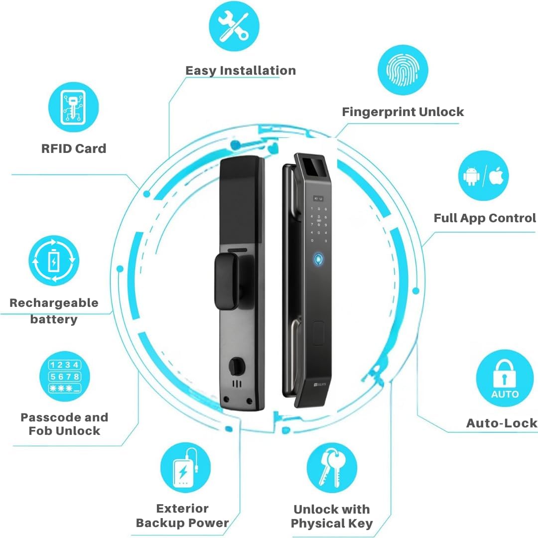 Golens X112 Smart Digital Door Lock - 6 Unlock Methods (Fingerprint, App, RFID, PIN, OTP, Key) | Keyless Entry Security for Homes & Offices | Perfect for Modern Smart Homes & Business Security Systems
