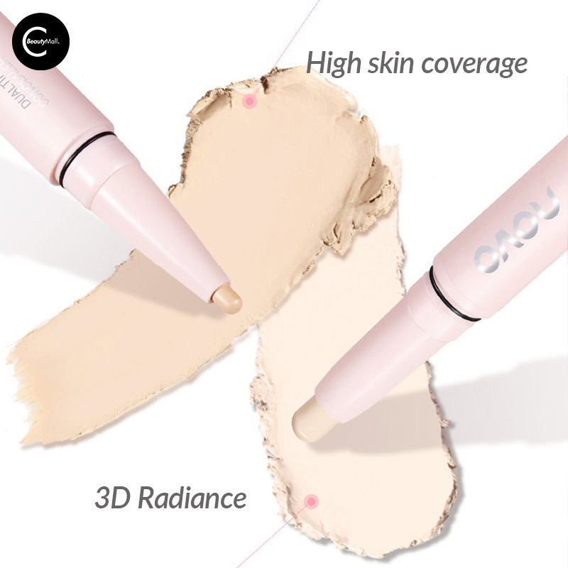 NOVO Dual Ended Highlighter & Concealer Pen - Creamy Makeup Stick for Face Contouring & Brightening - Perfect for Everyday Glam & Photo Shoots