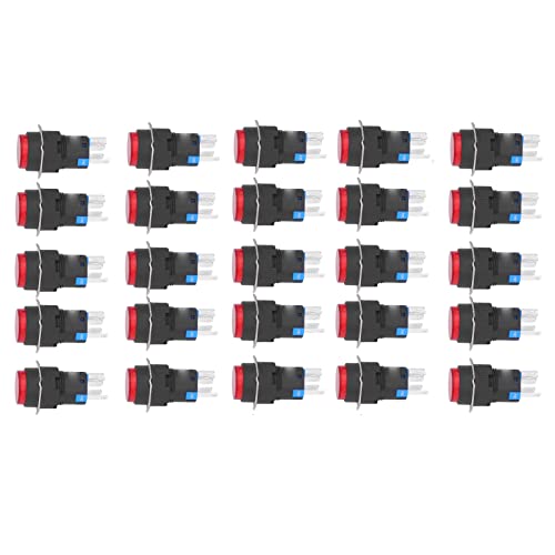 Illuminated 24V Push Button Switch Set - 5 Pin Momentary with 2 Action Modes (Red) - Perfect for Industrial Machinery, Control Panels & DIY Electronics Projects