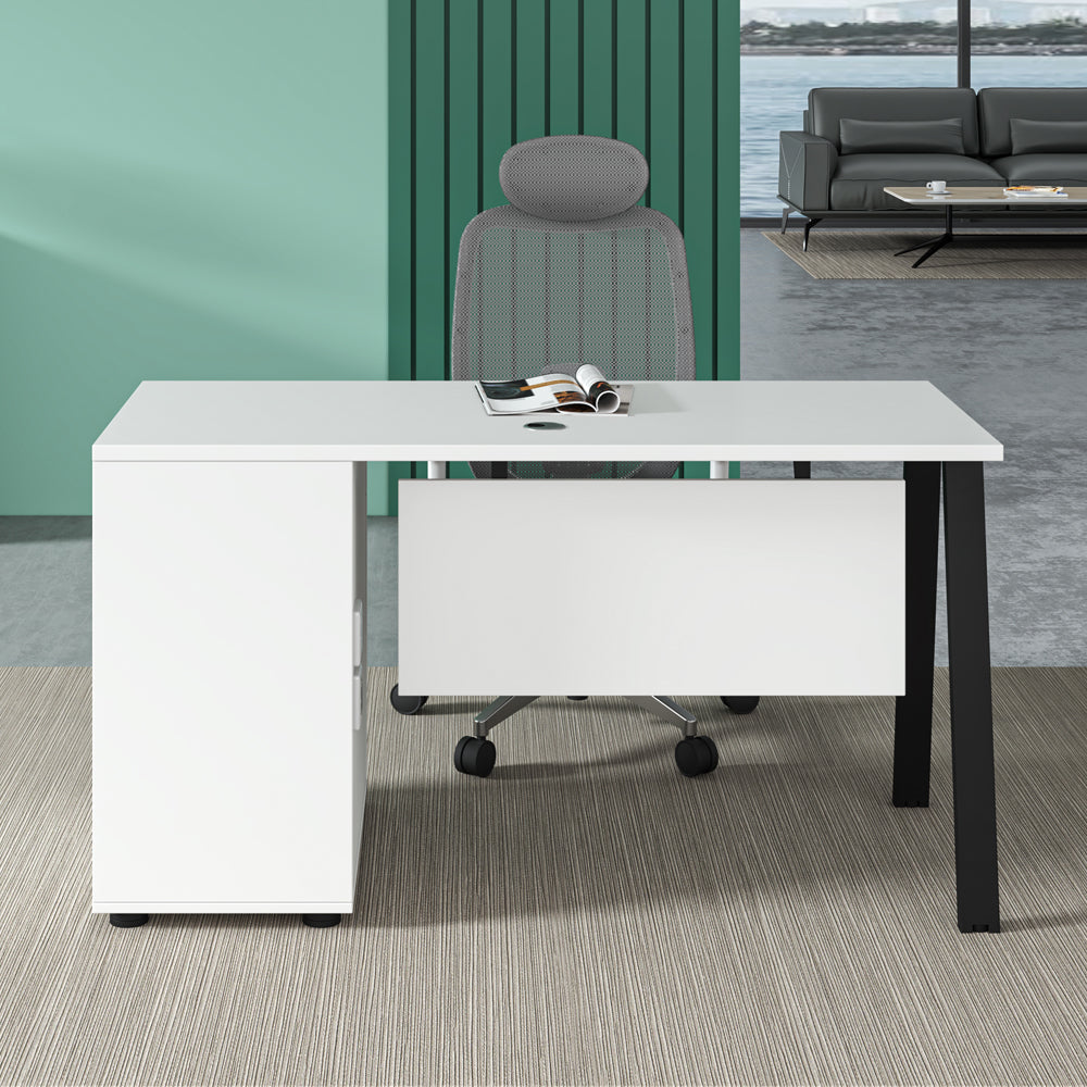 ASPEN Single Workstation 140cm White & Black - Modern Office Desk for Home & Business Workspaces | Perfect for Remote Work, Study & Small Office Setup